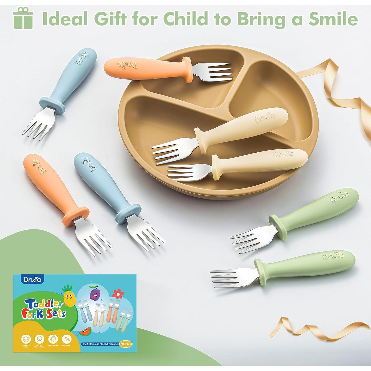 Set de 8 Tenedores para Niños DRKIO con Mango de Silicona