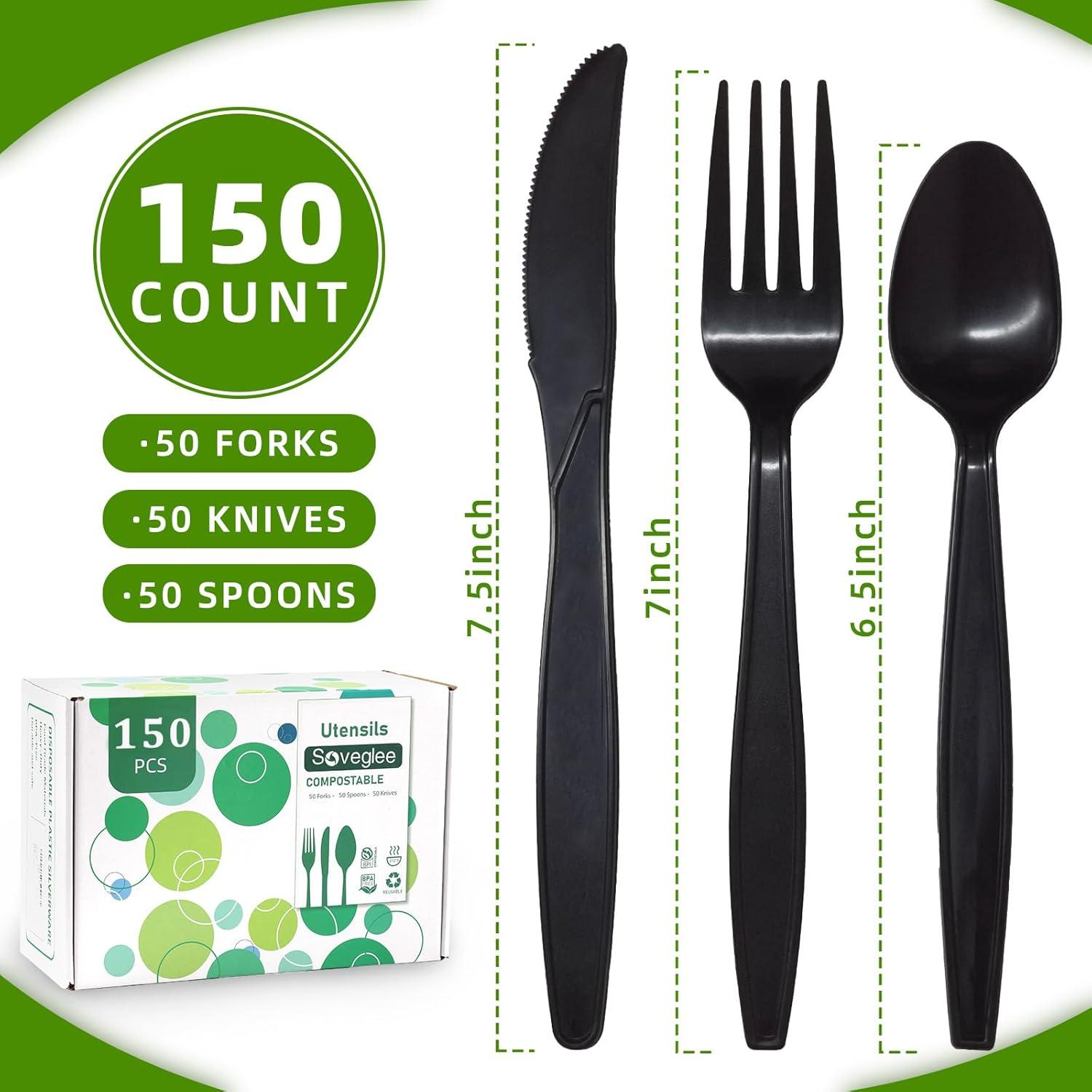 Set de Cubiertos Compostables SOVEGLEE 150 Piezas Negros