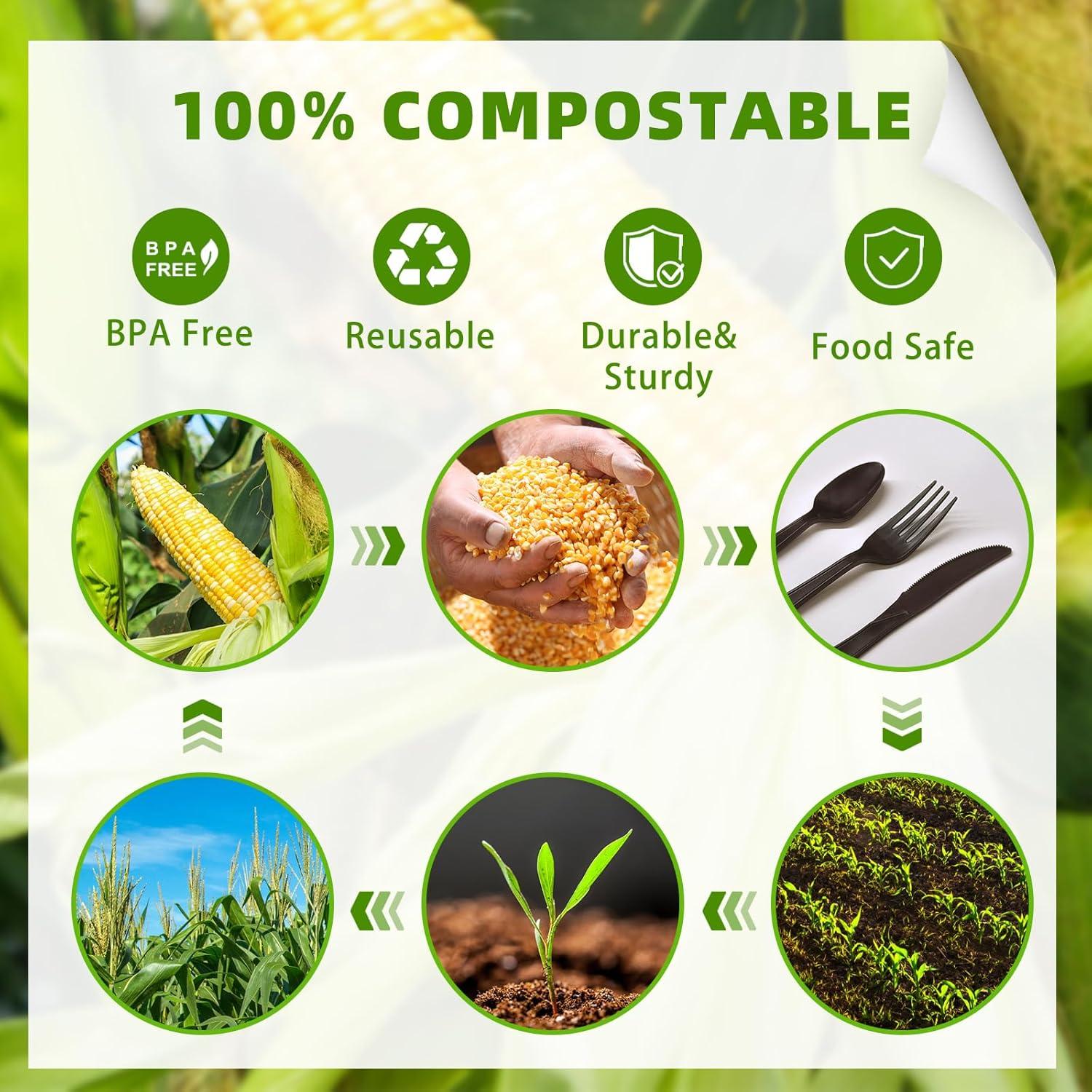 Set de Cubiertos Compostables SOVEGLEE 150 Piezas Negros