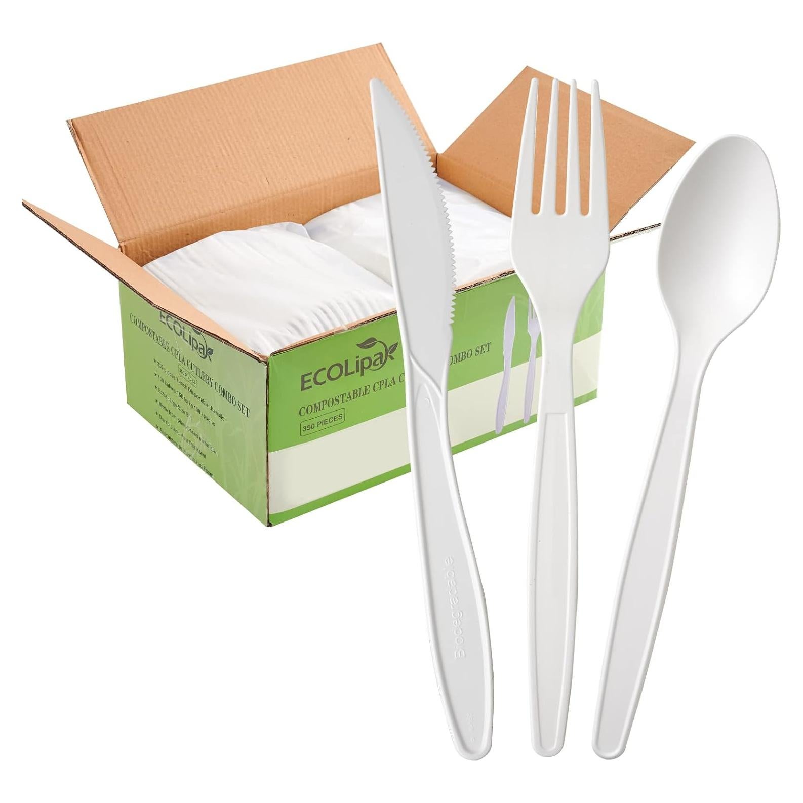 Juego de Cubiertos Compostables ECOLipak 350 Pcs Biodegradables