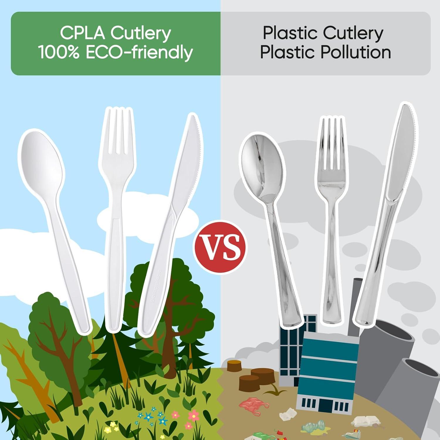 Juego de Cubiertos Compostables ECOLipak 350 Pcs Biodegradables