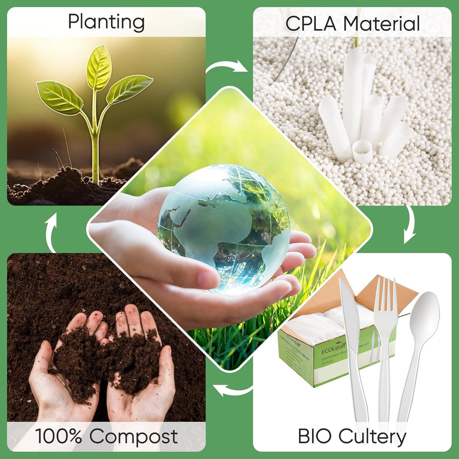 Juego de Cubiertos Compostables ECOLipak 350 Pcs Biodegradables