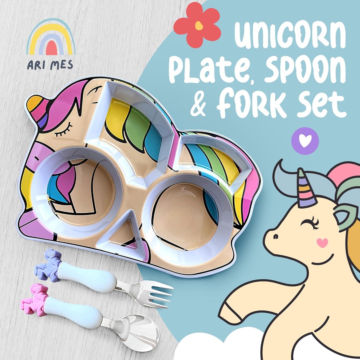 Set de Vajilla Infantil Unicornio ARI MES - Plato y Utensilios