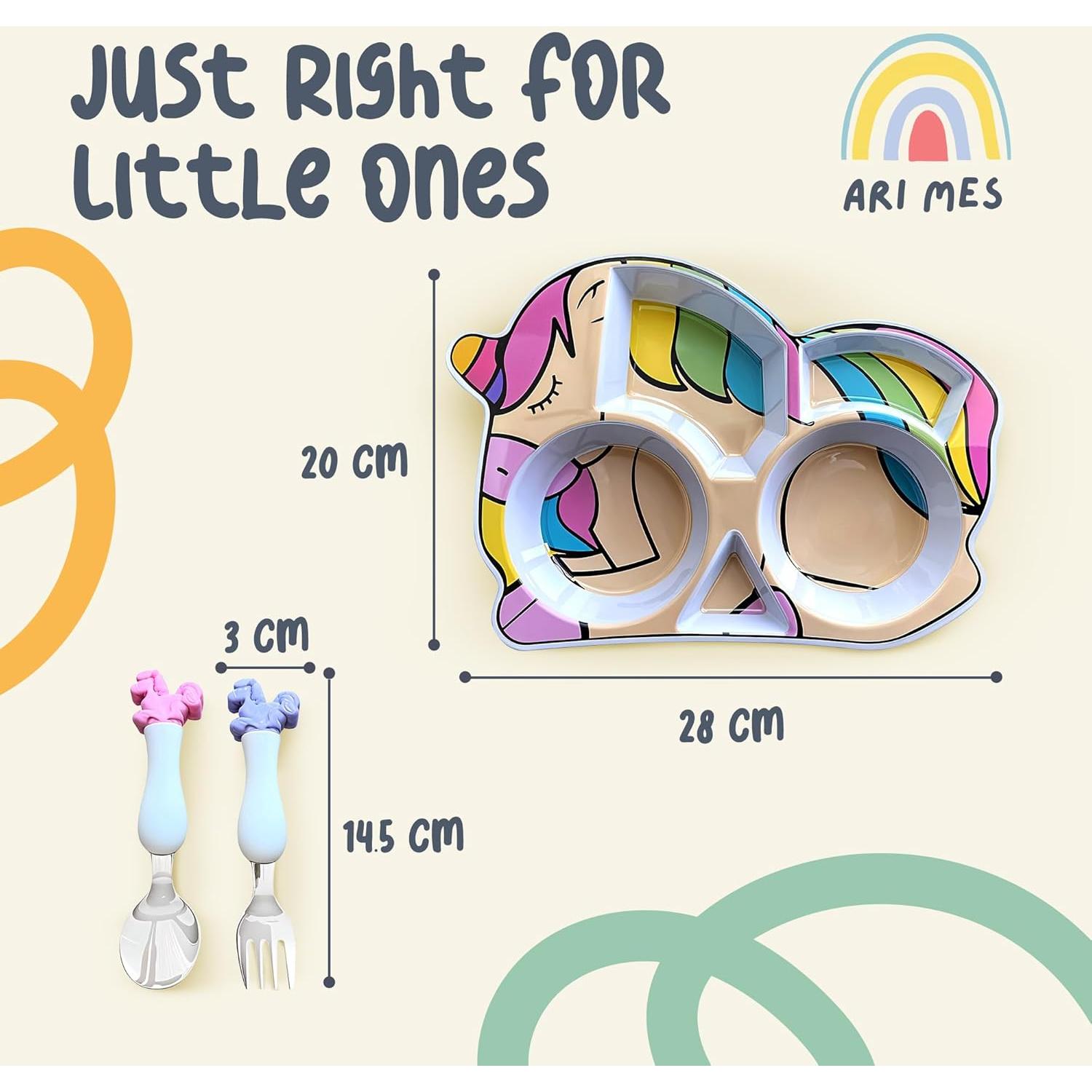 Set de Vajilla Infantil Unicornio ARI MES - Plato y Utensilios