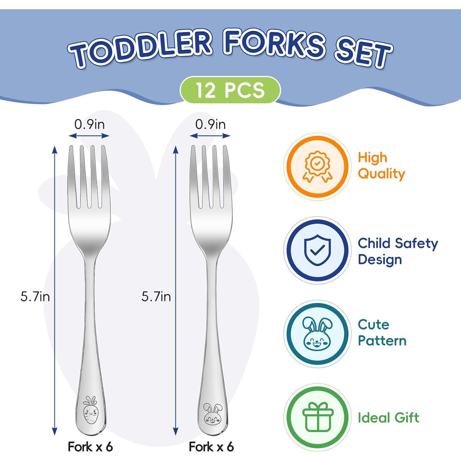 Juego de 12 Tenedores para Niños ITITT - Acero Inoxidable Seguro