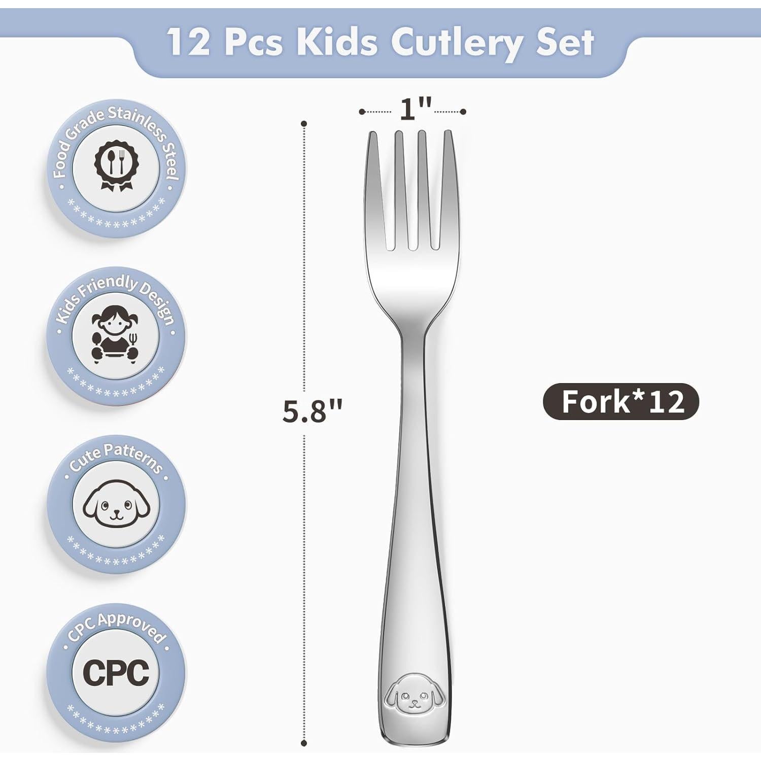 Juego de 12 Tenedores para Niños DRKIO de Acero Inoxidable