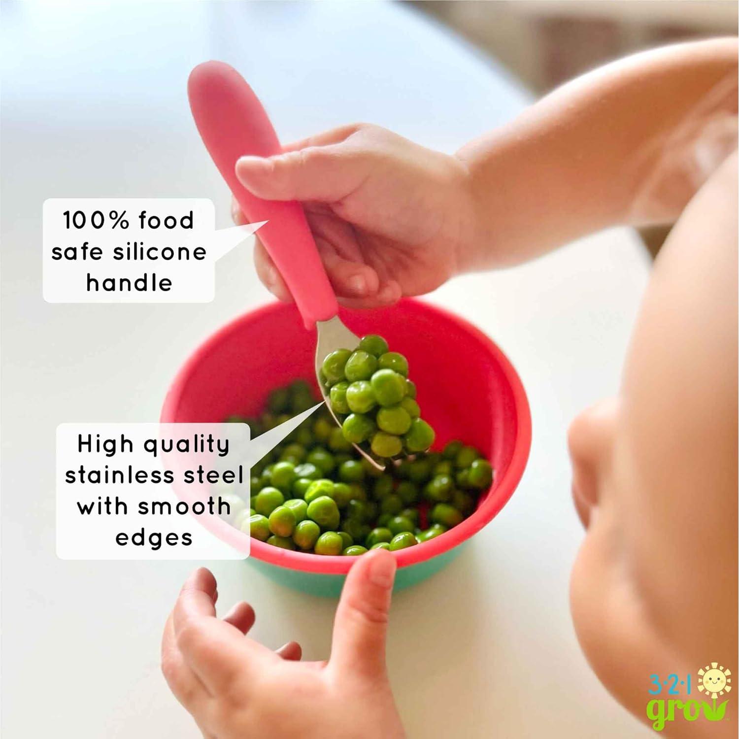 Juego de Cuchara y Tenedor 321 Grow - Utensilios Infantiles de Silicona