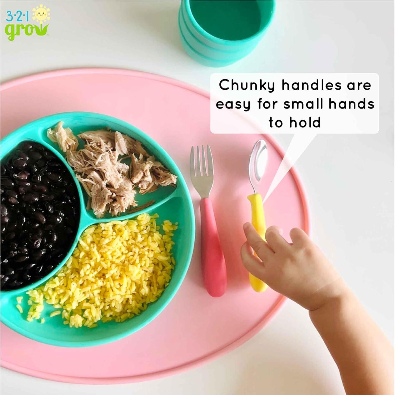 Juego de Cuchara y Tenedor 321 Grow - Utensilios Infantiles de Silicona