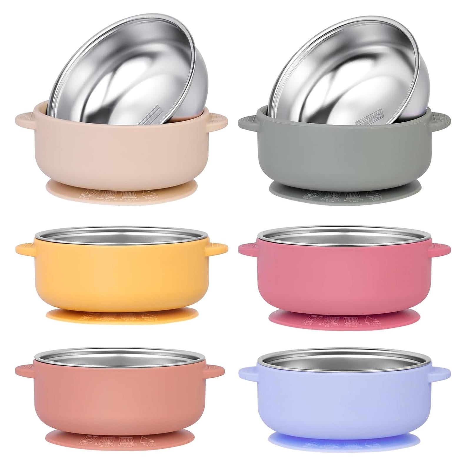 Paquete de 6 Tazones para Bebés Dualshine Acero Inoxidable 304