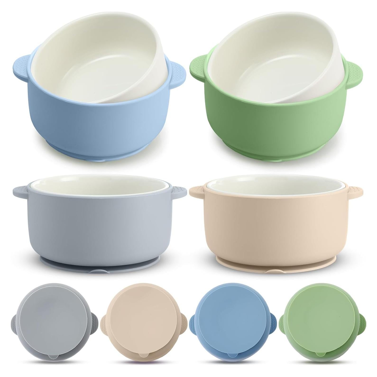 Cuencos de Porcelana para Niños Domensi 4 Piezas Antideslizantes