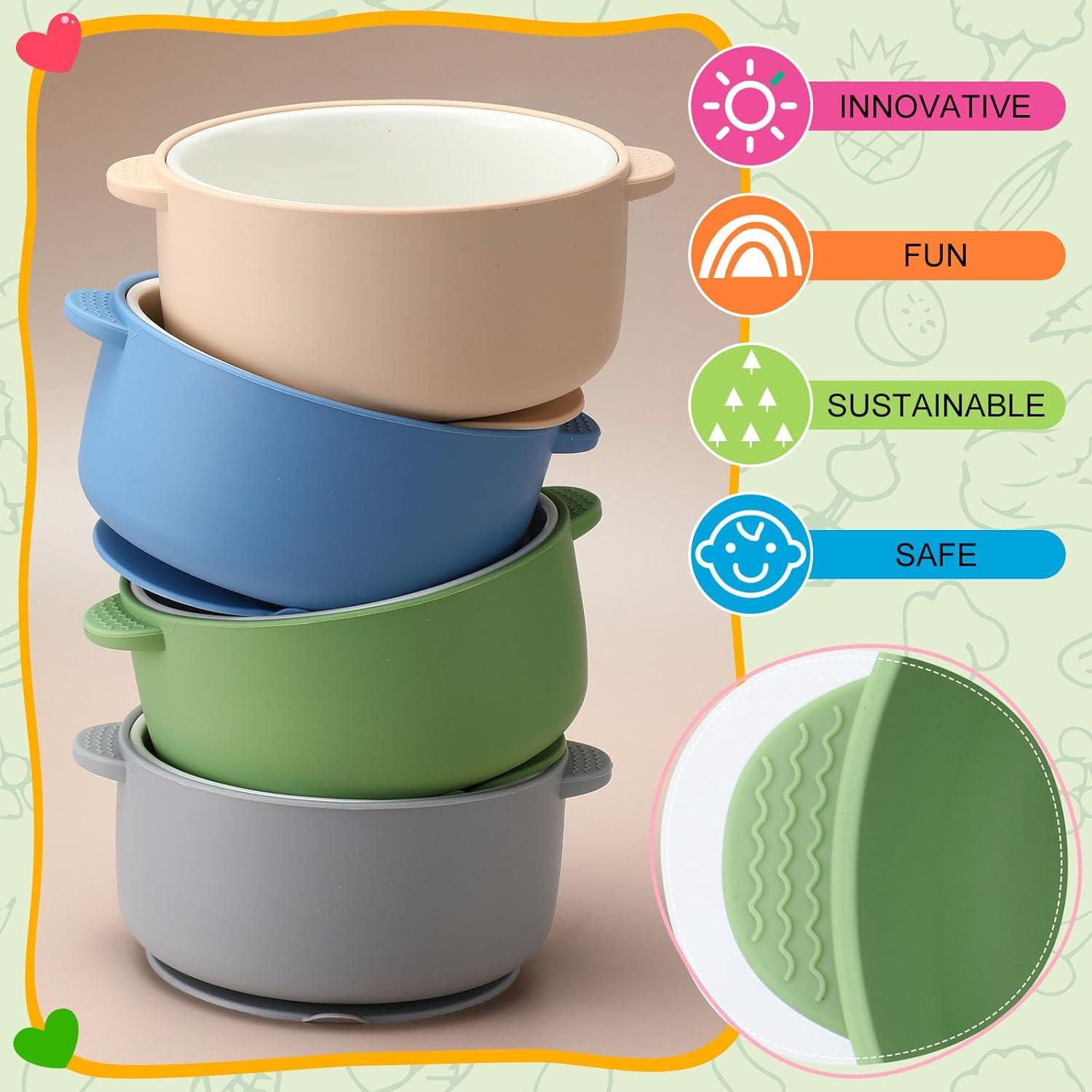 Cuencos de Porcelana para Niños Domensi 4 Piezas Antideslizantes