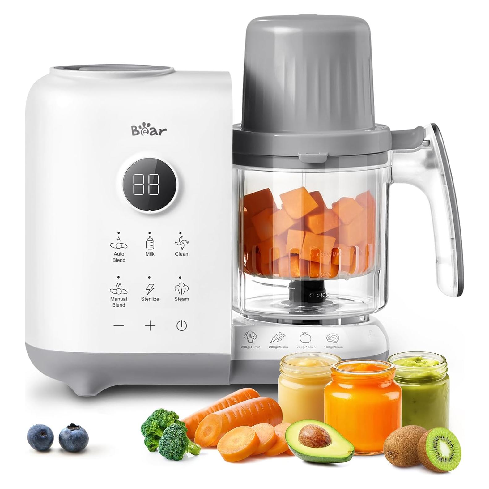 Bear Baby Food Maker with 18.5oz Dual-Layer Steam Baskets, OneStep Baby Food Processor Steamer Puree Blender Grinder Mills, Auto Cooking Grinding&Sterili-zing for Healthy Homemade Baby Food, BPA-Free