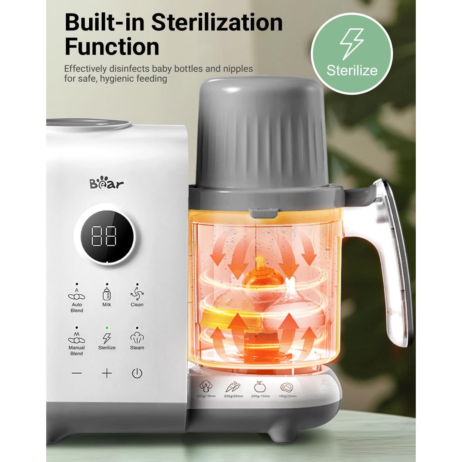 Bear Baby Food Maker with 18.5oz Dual-Layer Steam Baskets, OneStep Baby Food Processor Steamer Puree Blender Grinder Mills, Auto Cooking Grinding&Sterili-zing for Healthy Homemade Baby Food, BPA-Free