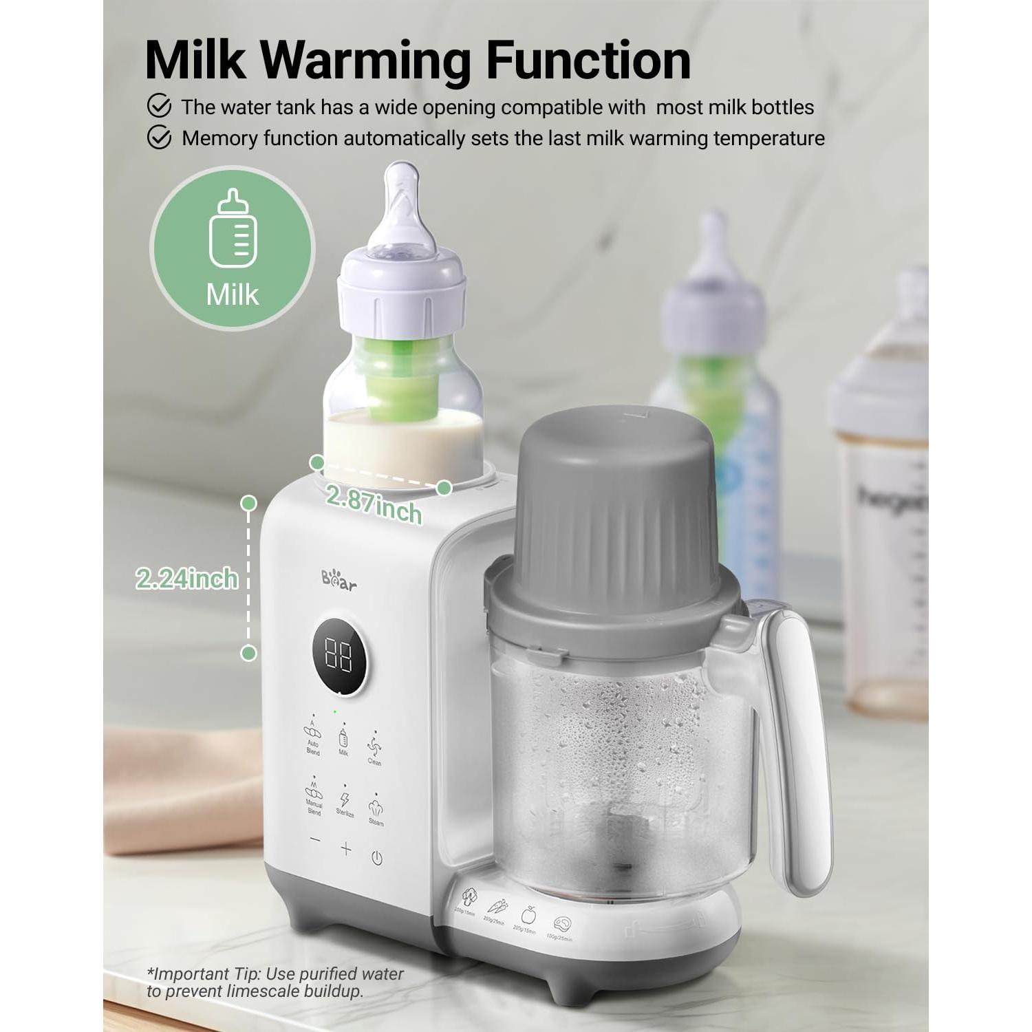 Bear Baby Food Maker with 18.5oz Dual-Layer Steam Baskets, OneStep Baby Food Processor Steamer Puree Blender Grinder Mills, Auto Cooking Grinding&Sterili-zing for Healthy Homemade Baby Food, BPA-Free