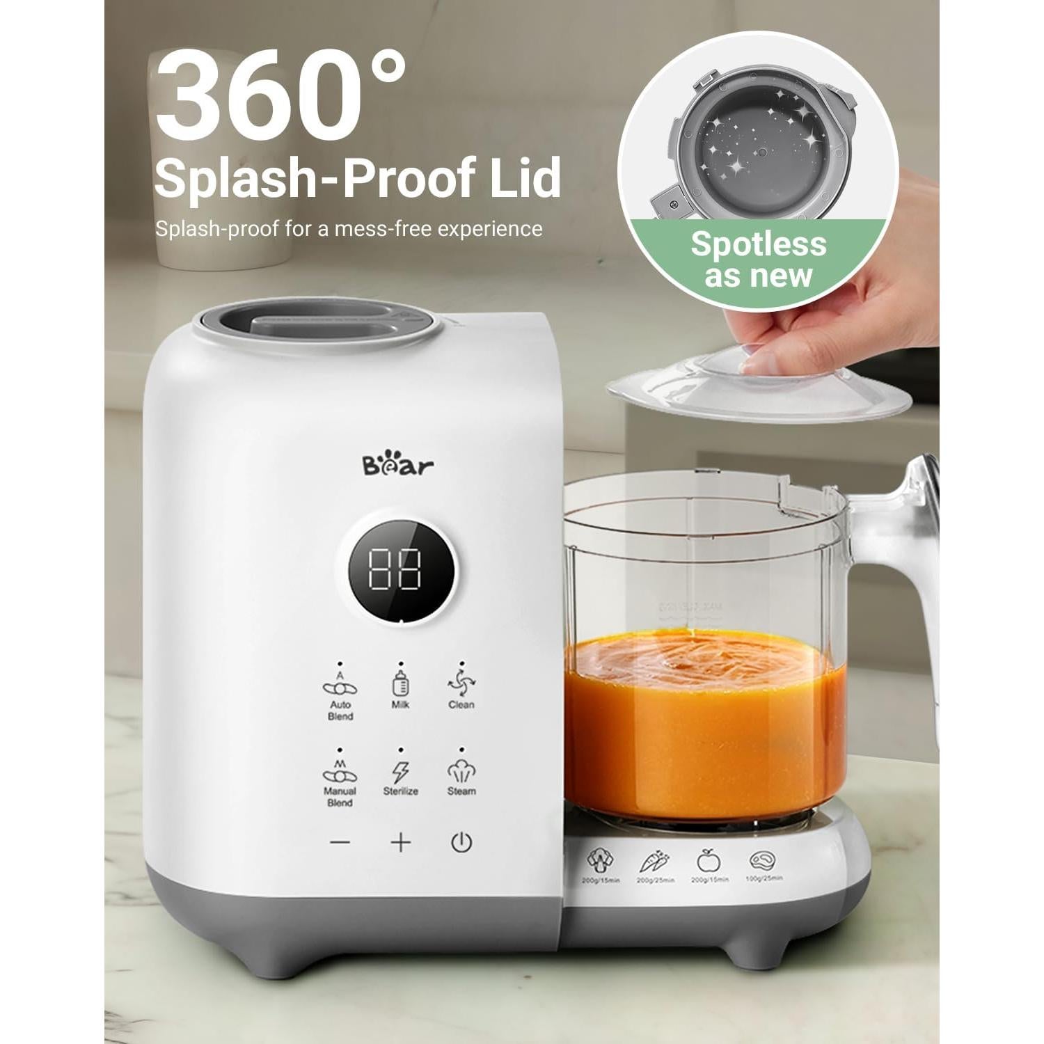 Bear Baby Food Maker with 18.5oz Dual-Layer Steam Baskets, OneStep Baby Food Processor Steamer Puree Blender Grinder Mills, Auto Cooking Grinding&Sterili-zing for Healthy Homemade Baby Food, BPA-Free
