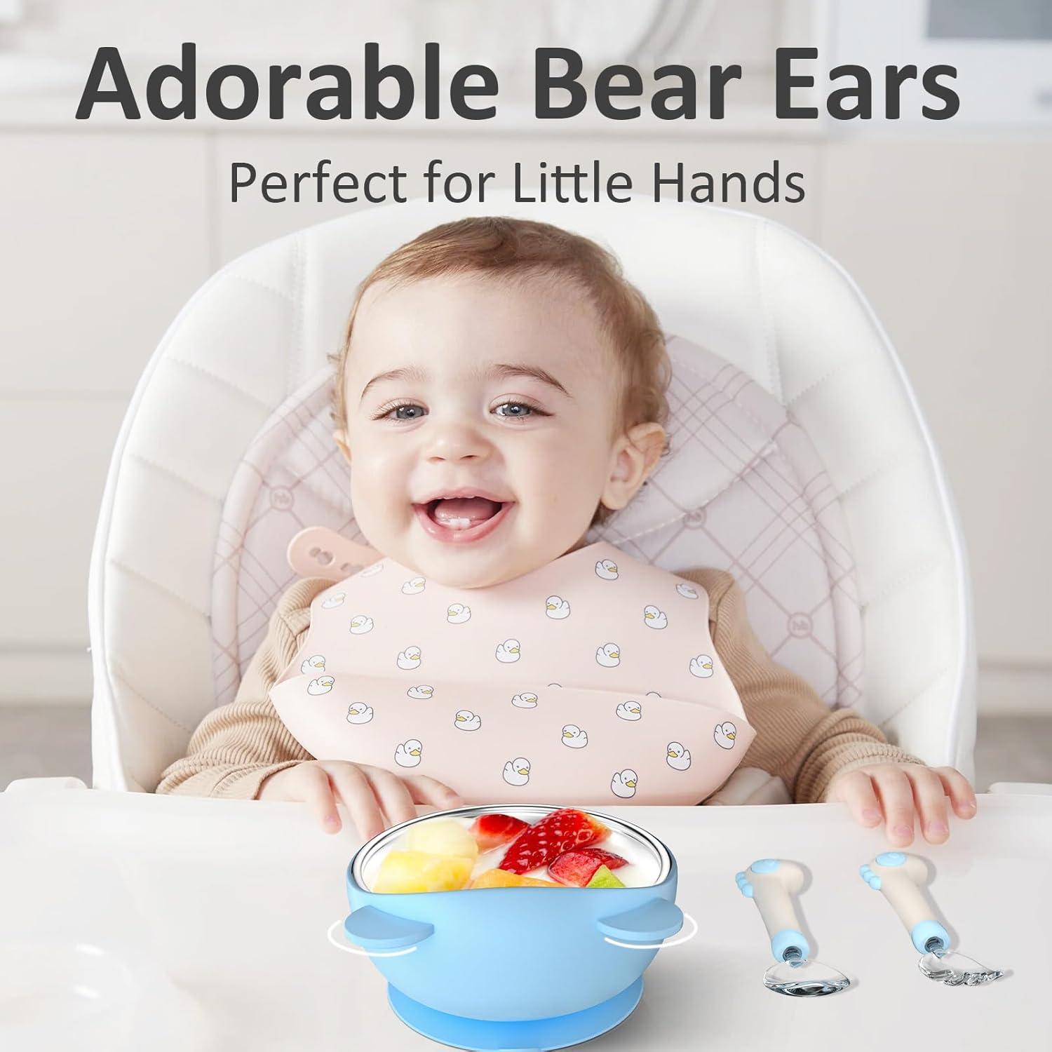 Stainless Steel Baby Bowls with Suction, 2-in-1 SUS304 Toddlers Bowl & Removable Silicone Suction Kids Bowl, Anti Scald Non Toxic Snack Container for Baby Food Feeding, 4 Colors Set