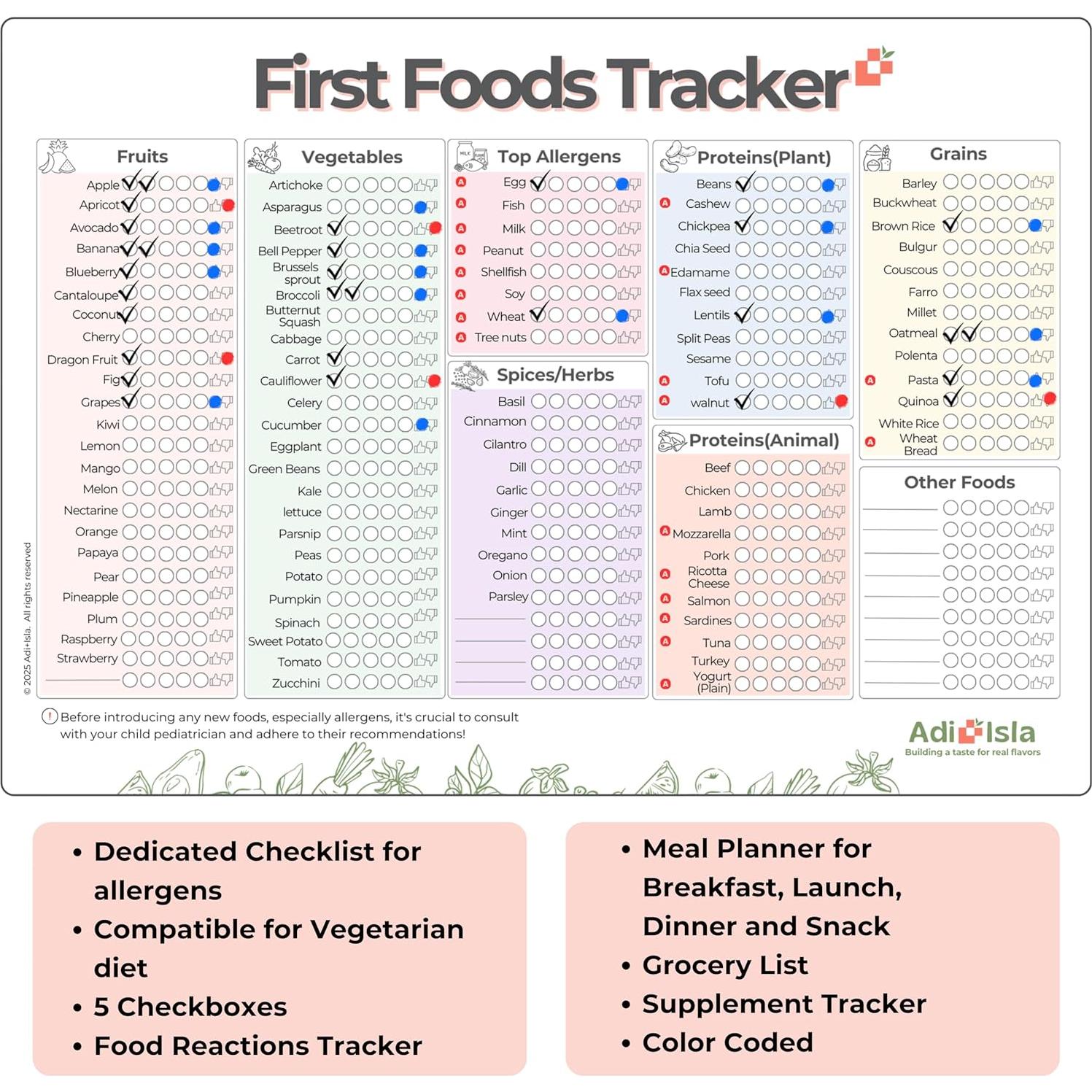Tabla Magnética de Alimentos para Bebés Adi+Isla 35x25 cm