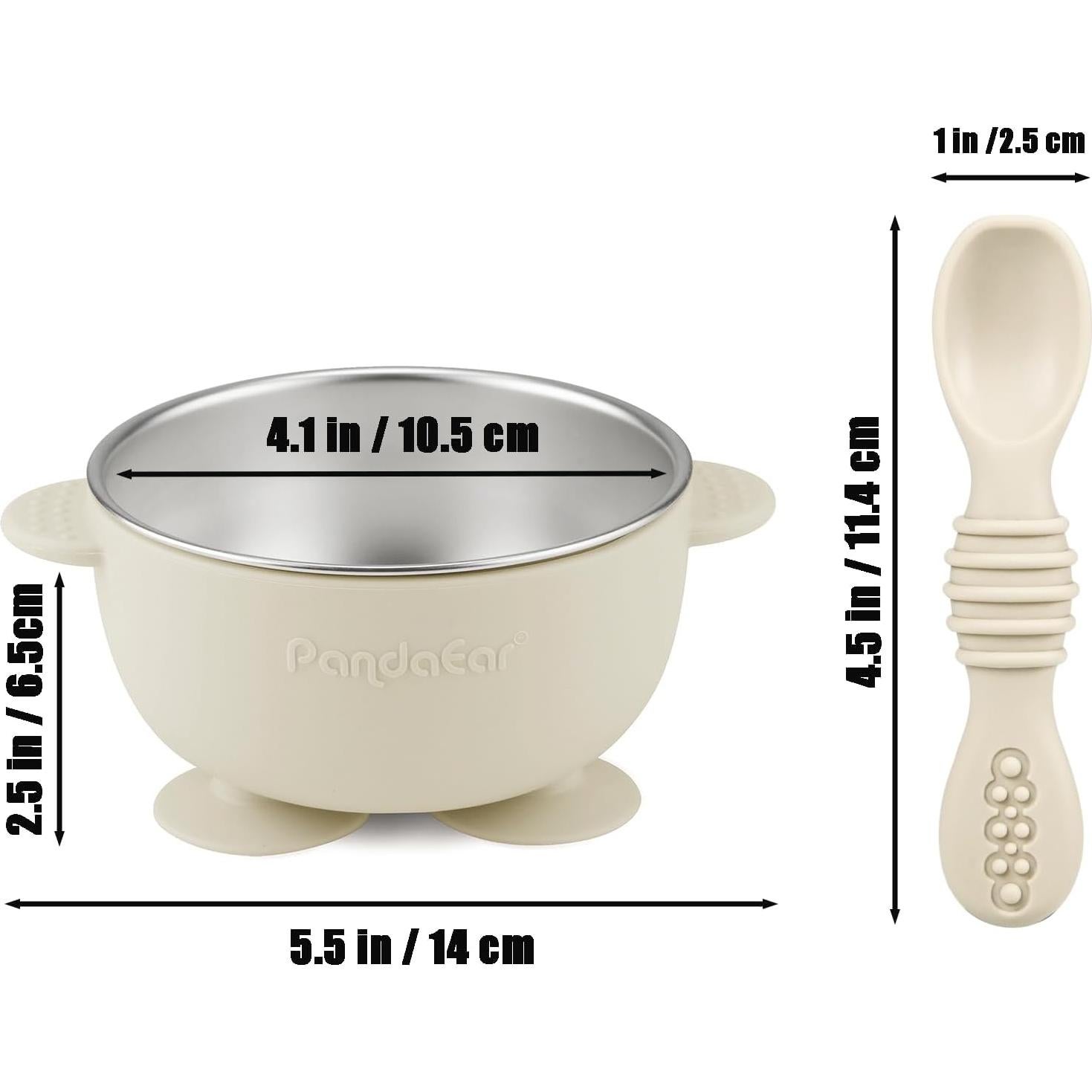 Set de Alimentación PandaEar: 3 Cuencos Inox. y 3 Cucharas Silicona