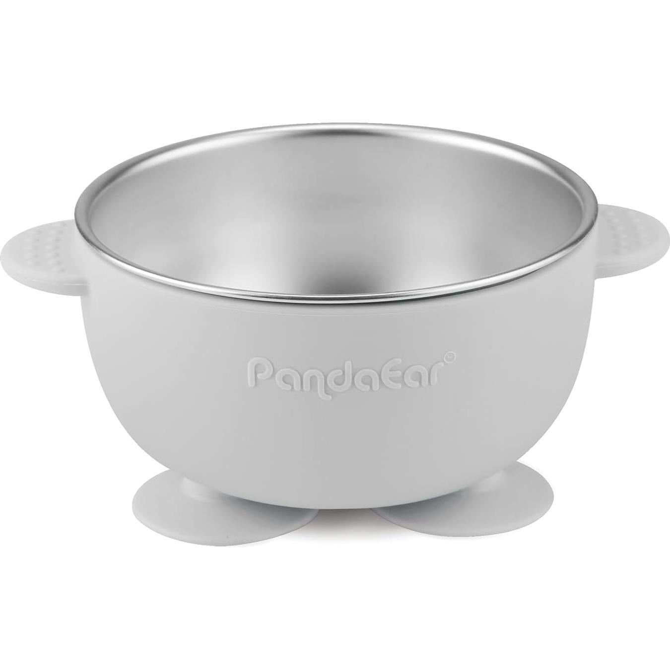 Set de Alimentación PandaEar: 3 Cuencos Inox. y 3 Cucharas Silicona