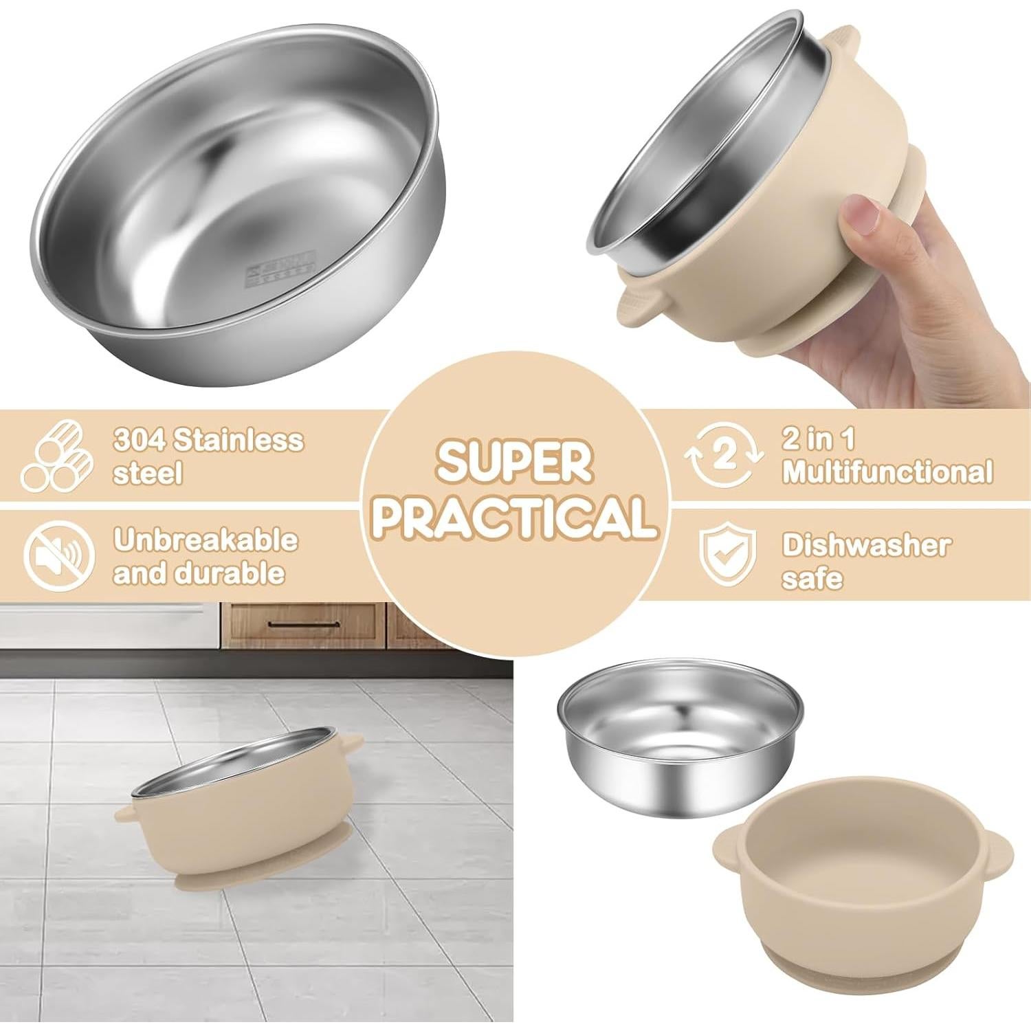 Tazones para Bebés Wesketch Acero Inoxidable 2 Piezas Antideslizante