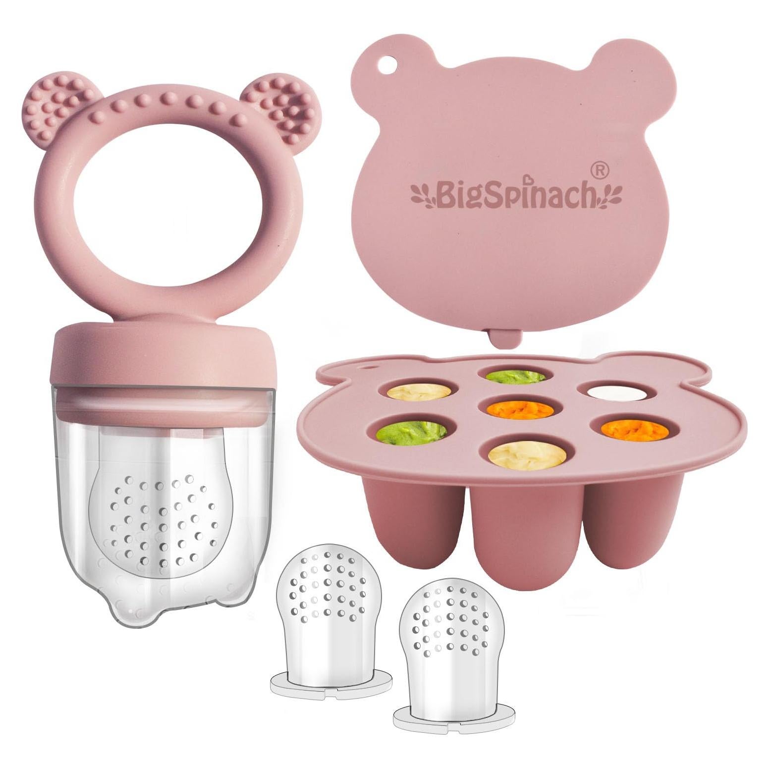 Combo Bandeja de Congelador y Alimentador de Frutas Bebé Rosa