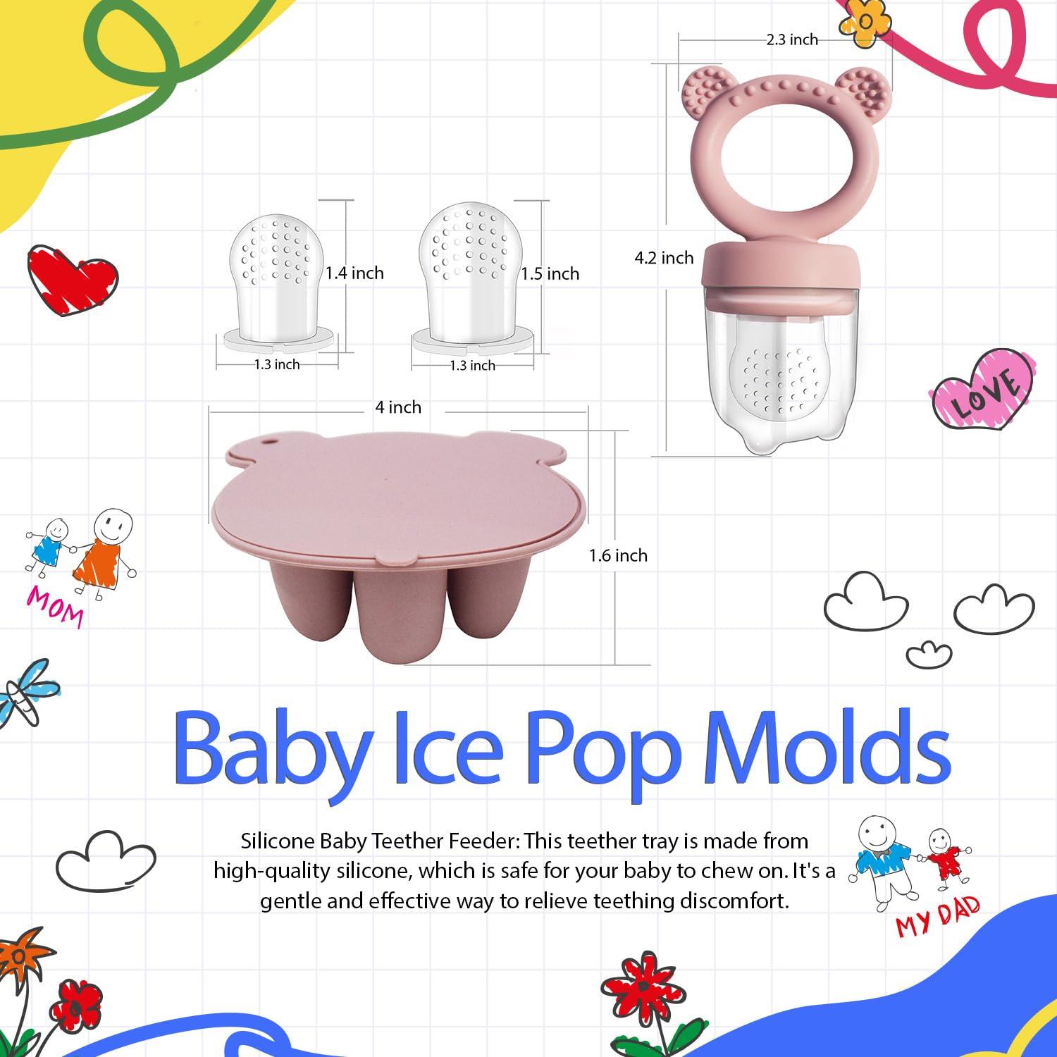 Combo Bandeja de Congelador y Alimentador de Frutas Bebé Rosa