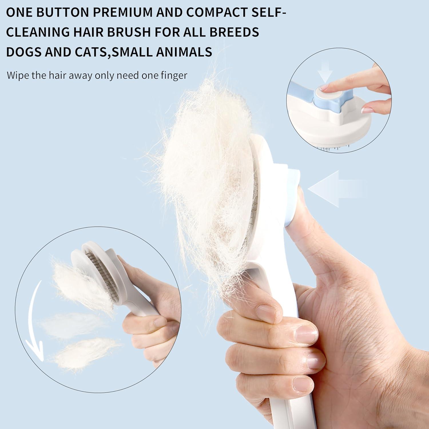 Kit de Rodillo y Cepillo Slicker Autolimpiante para Mascotas