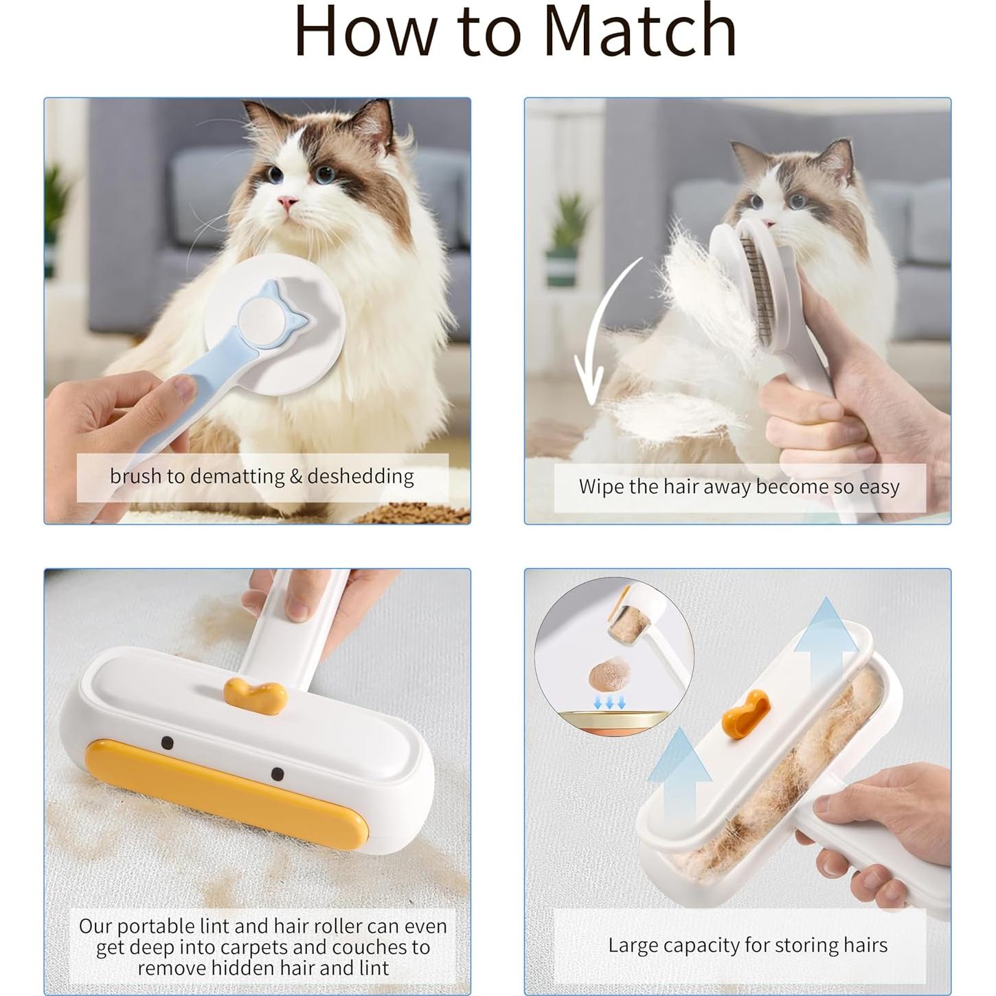 Kit de Rodillo y Cepillo Slicker Autolimpiante para Mascotas