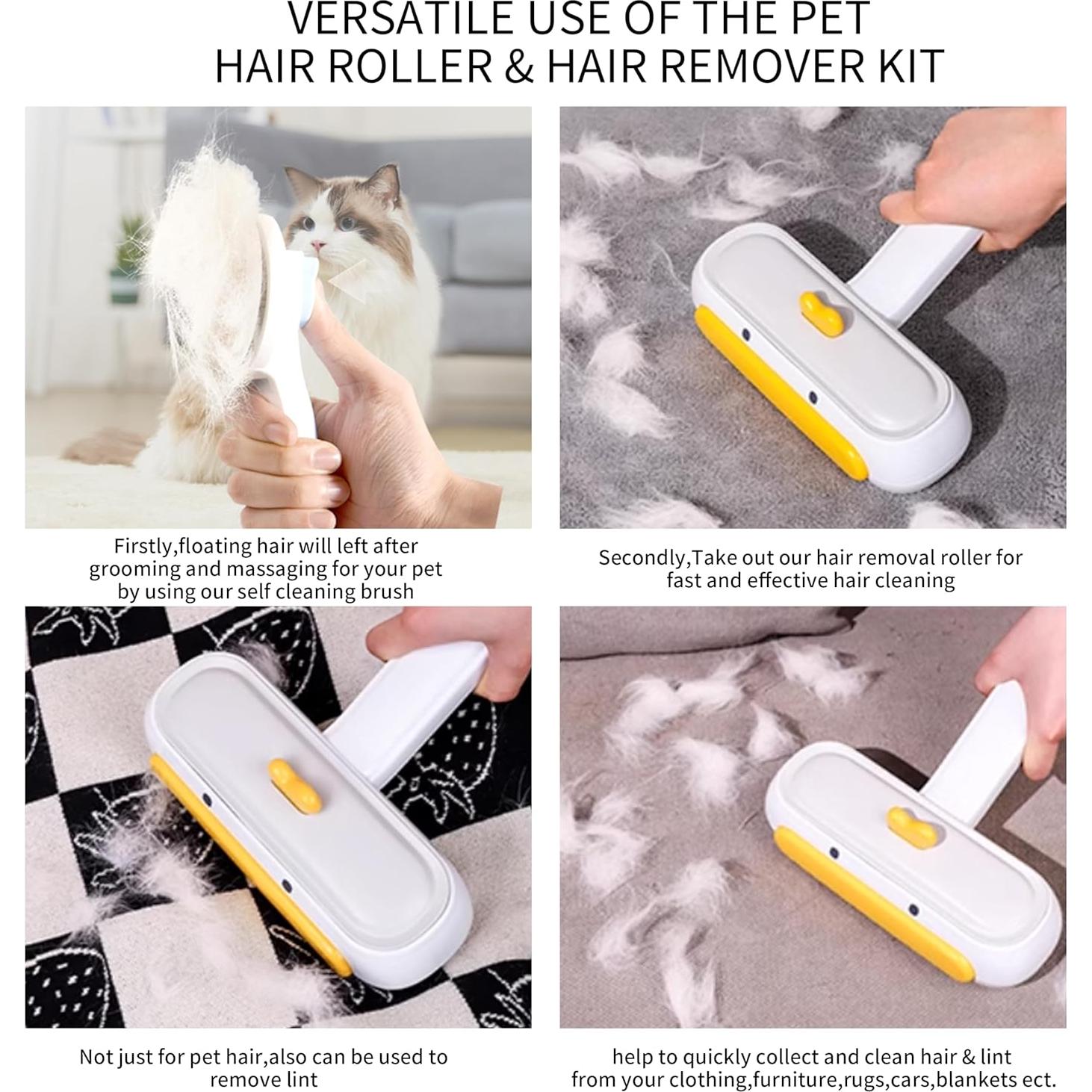 Kit de Rodillo y Cepillo Slicker Autolimpiante para Mascotas