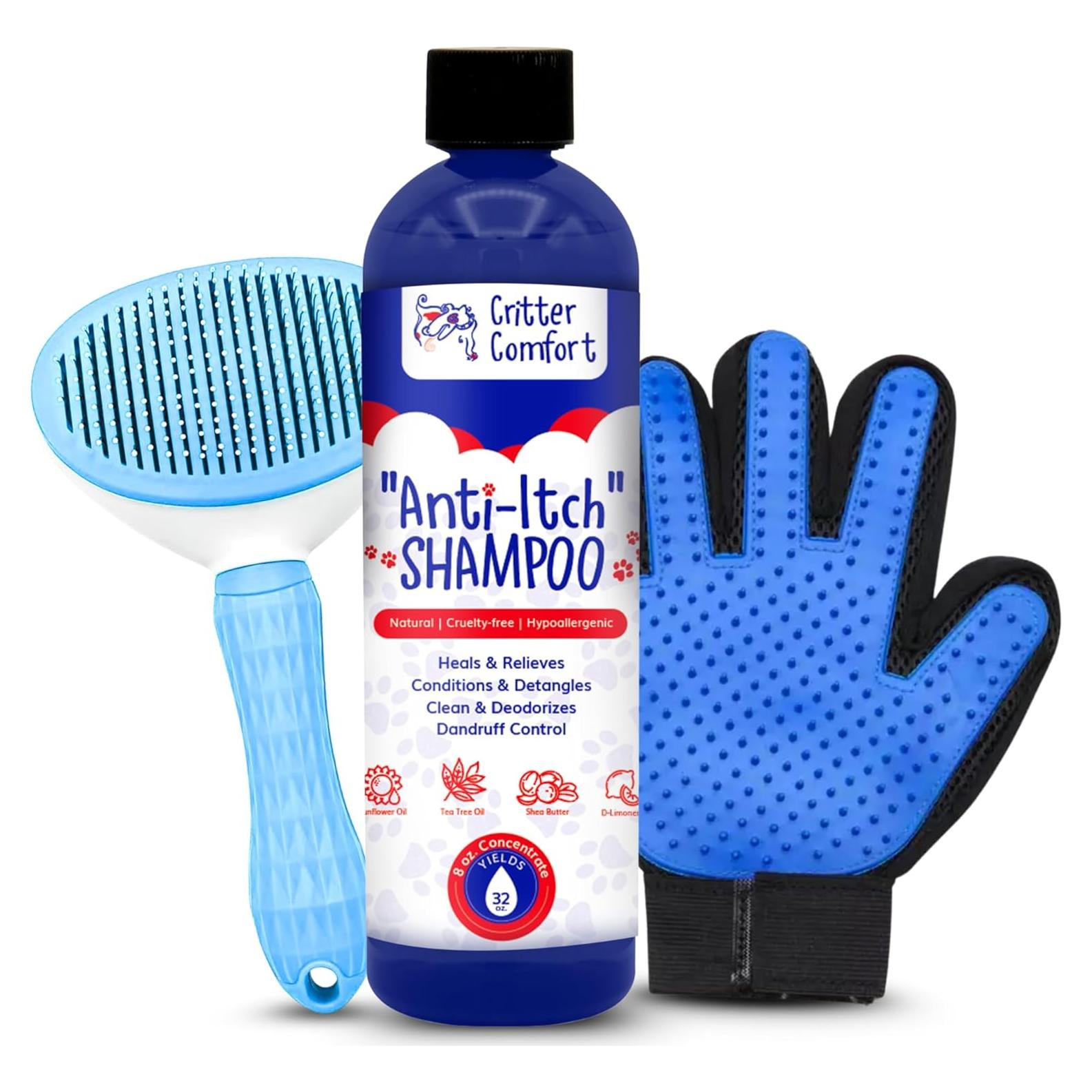 Kit de Aseo para Mascotas Critter Comfort - Champú 240ml, Cepillo y Guante