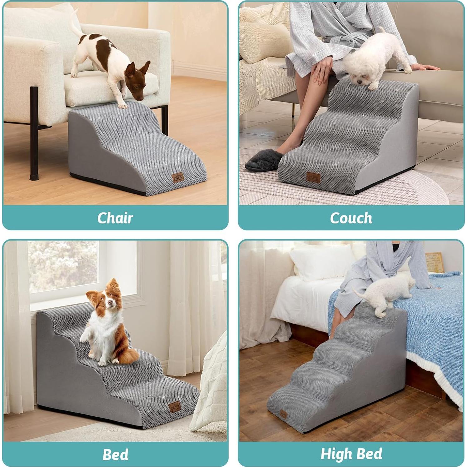 Escalera para Perros Cozy Kiss 5 Escalones Gris 83.8x39.9x57.4 cm