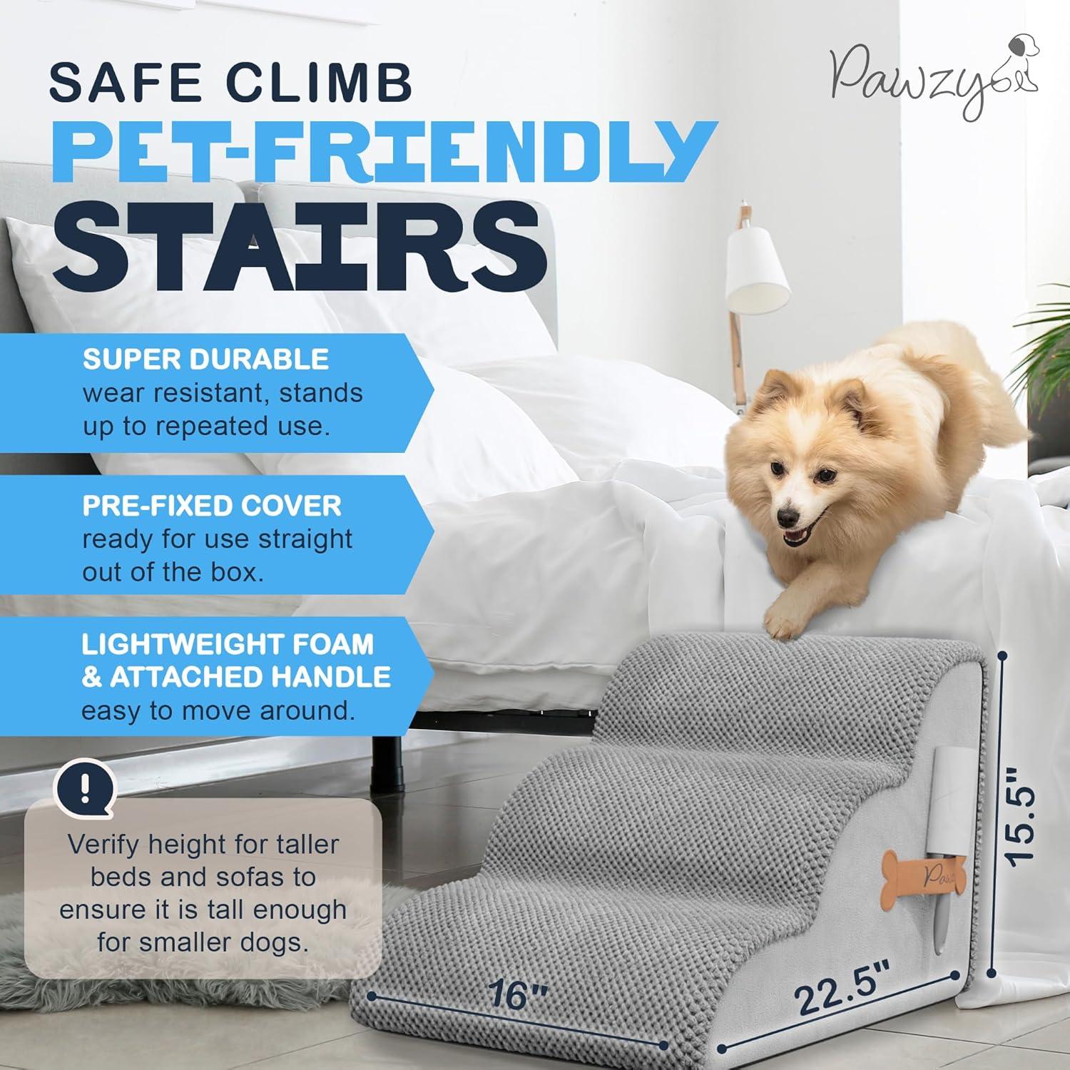 Escalera de Espuma PAWZY para Mascotas 3 Pasos 39.4 cm Gris