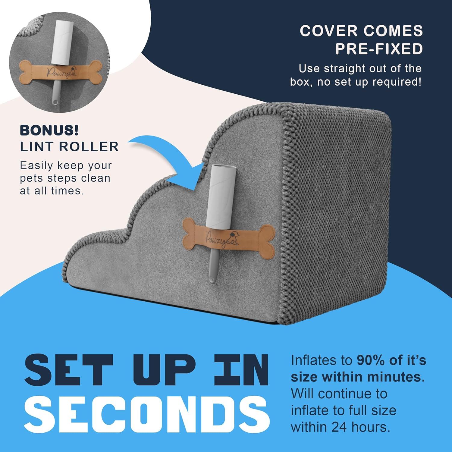 Escalera de Espuma PAWZY para Mascotas 3 Pasos 39.4 cm Gris