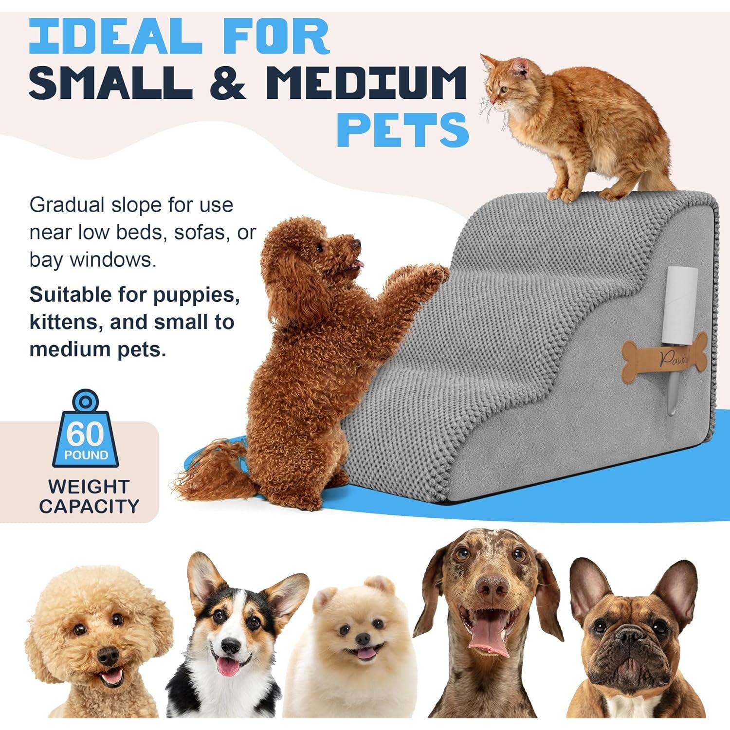 Escalera de Espuma PAWZY para Mascotas 3 Pasos 39.4 cm Gris