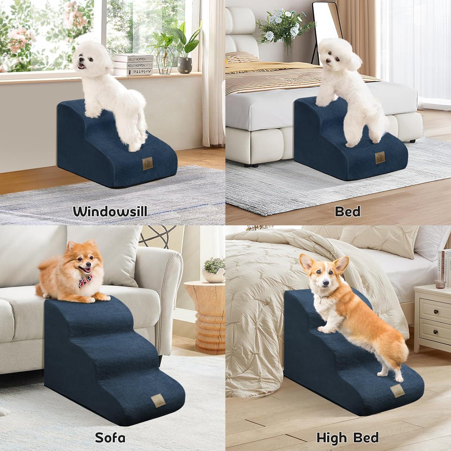 Escalera para Perros MESTUEL 3 Pasos Azul Soporta 27 kg