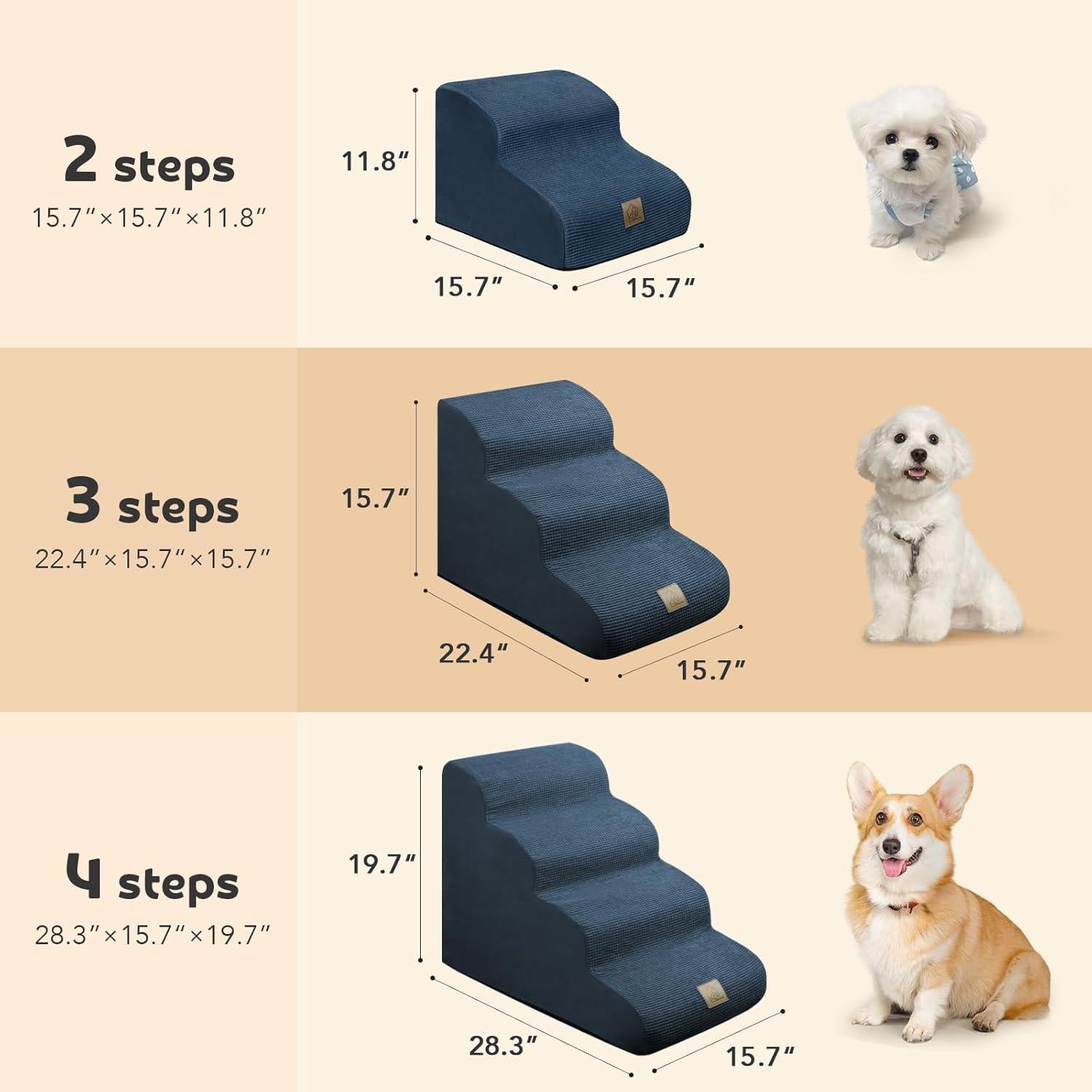 Escalera para Perros MESTUEL 3 Pasos Azul Soporta 27 kg