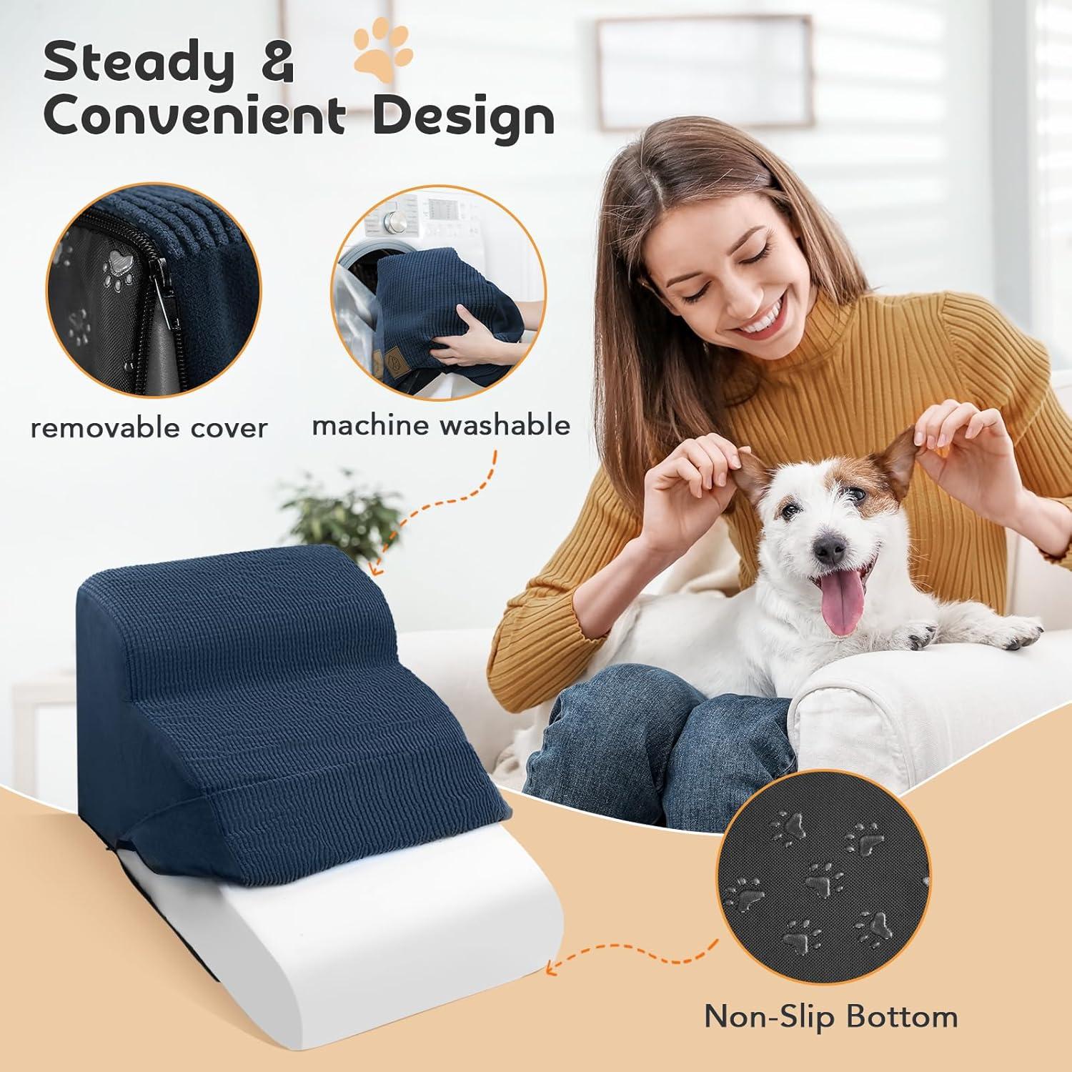 Escalera para Perros MESTUEL 3 Pasos Azul Soporta 27 kg