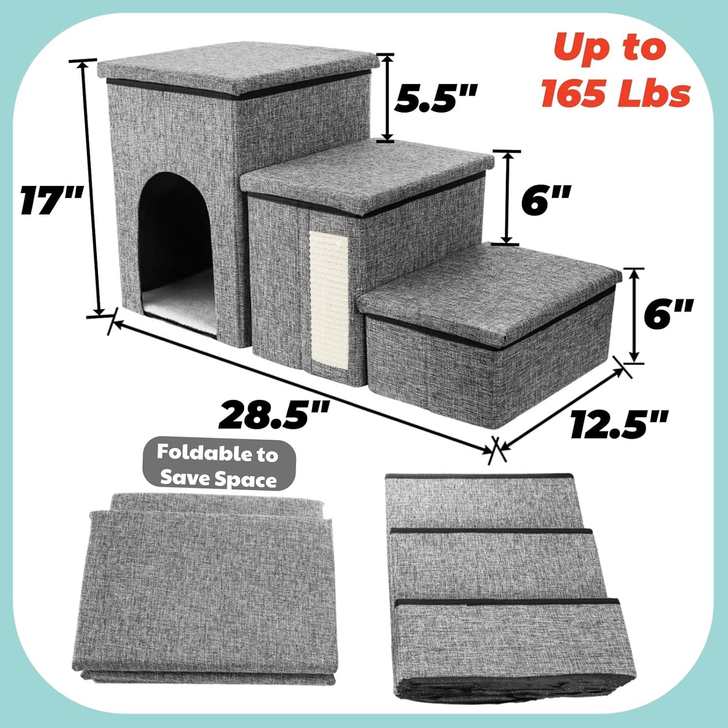 Escalera Plegable para Mascotas YIMITEE 3 Niveles 75 Kg