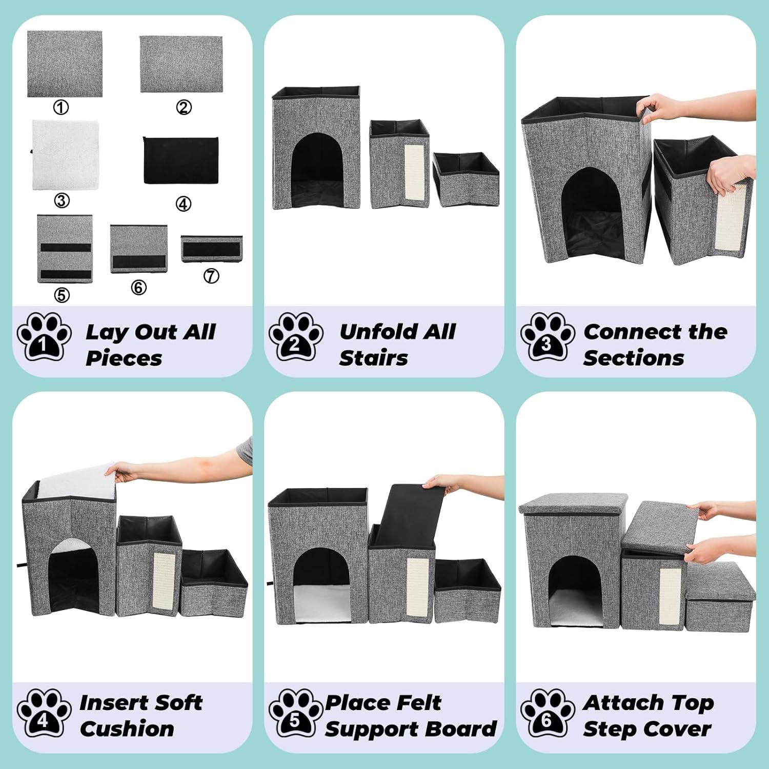 Escalera Plegable para Mascotas YIMITEE 3 Niveles 75 Kg