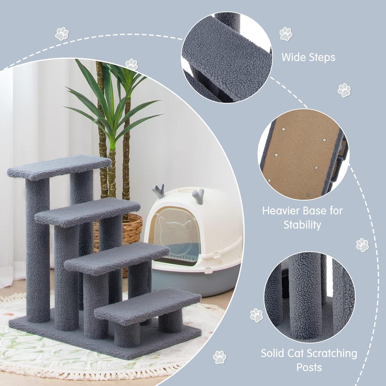 Escalera para Mascotas Tangkula 4 Pasos Gris 61 cm