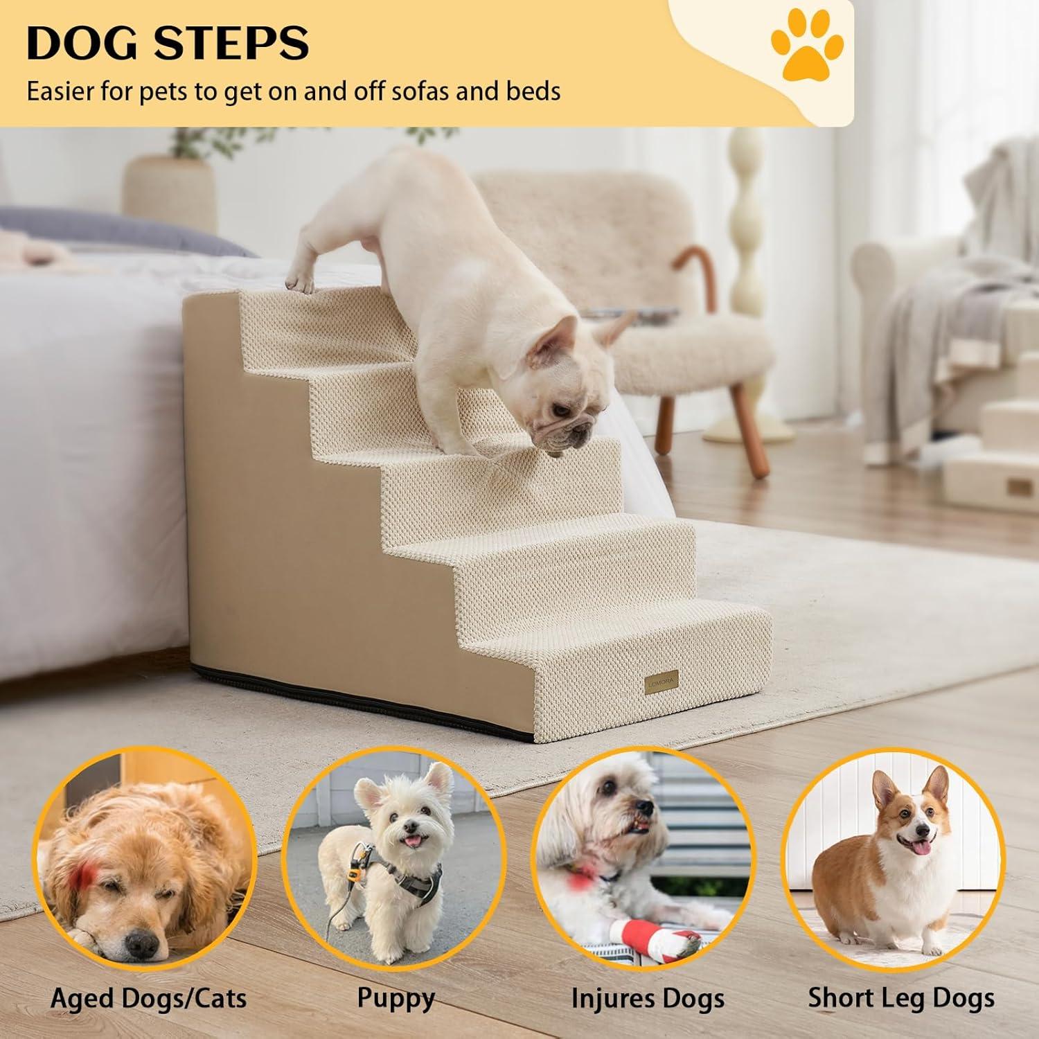 Escalera para Perros LOMORA 5 Niveles Antideslizante 60 cm Beige