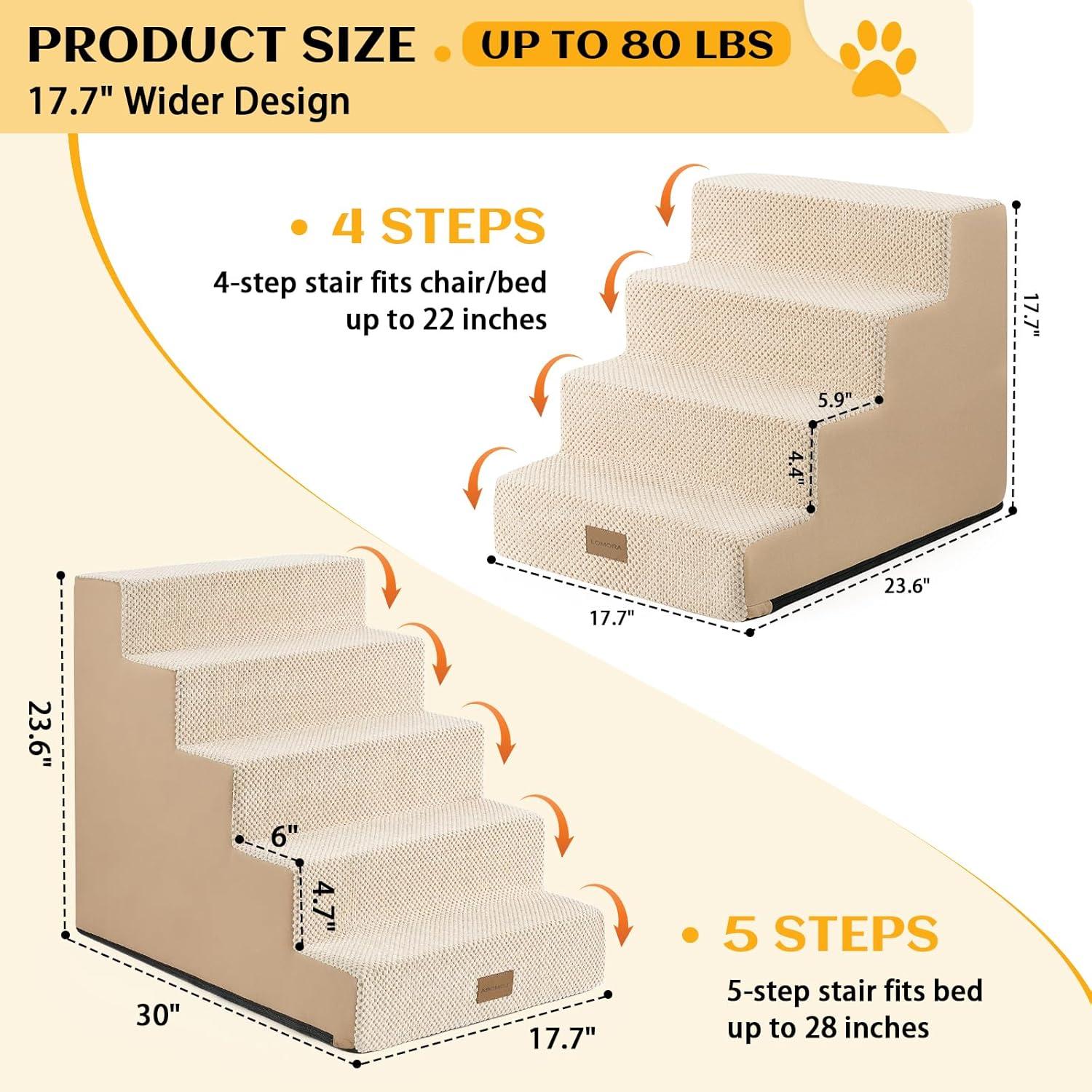 Escalera para Perros LOMORA 5 Niveles Antideslizante 60 cm Beige