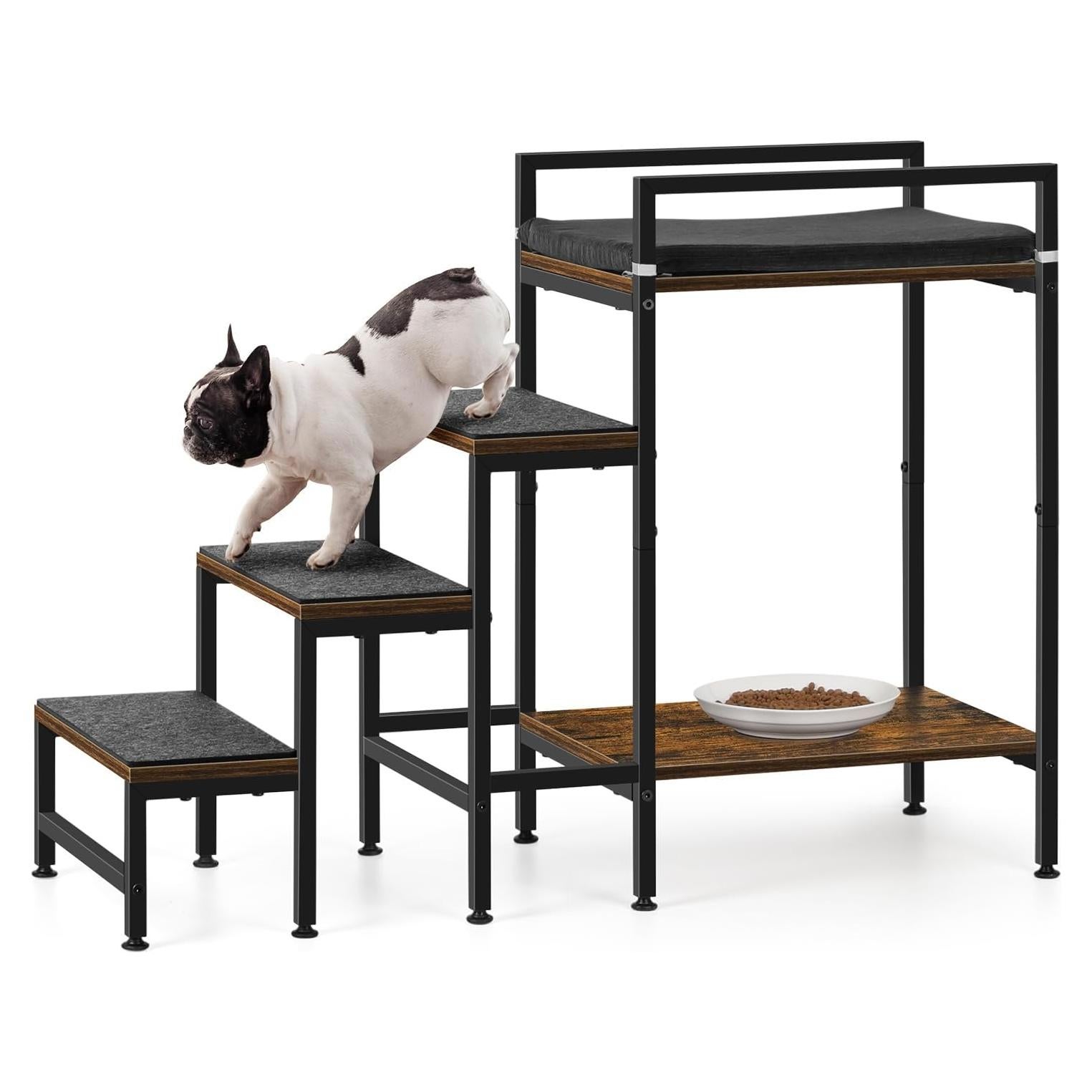 Escalera para Mascotas CADUKE 4 Pasos Metal y MDF Marrón