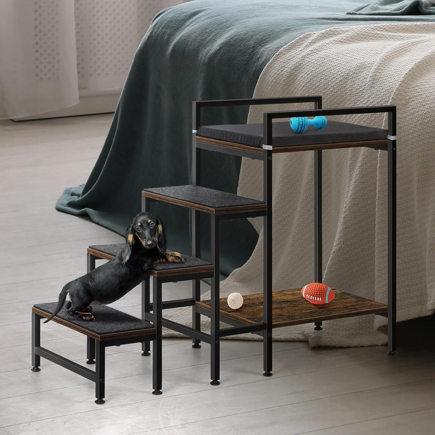 Escalera para Mascotas CADUKE 4 Pasos Metal y MDF Marrón