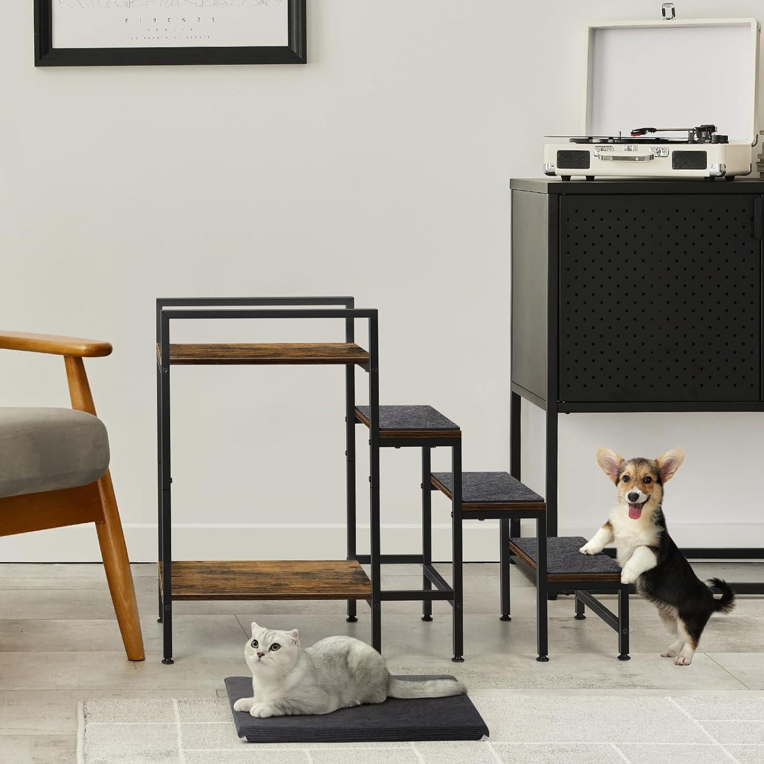 Escalera para Mascotas CADUKE 4 Pasos Metal y MDF Marrón