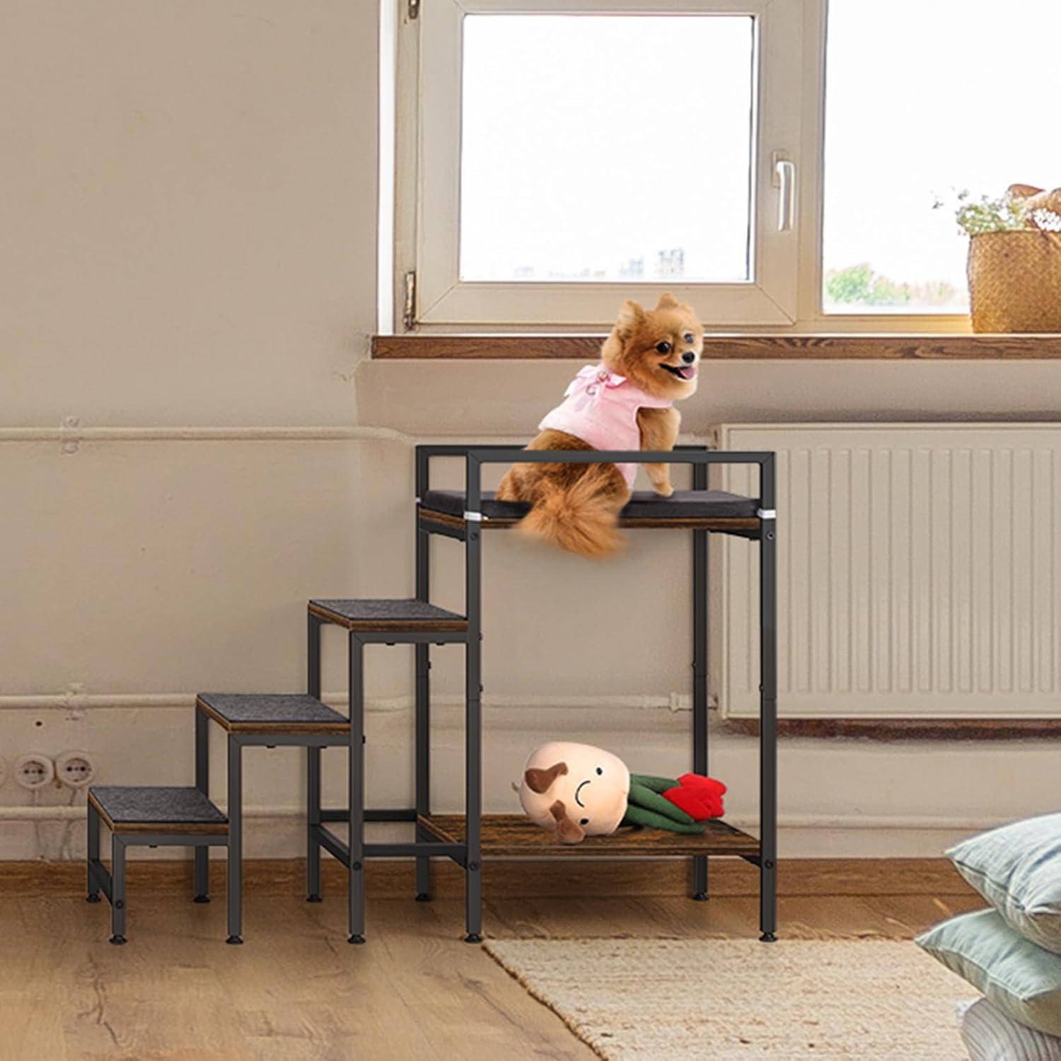 Escalera para Mascotas CADUKE 4 Pasos Metal y MDF Marrón