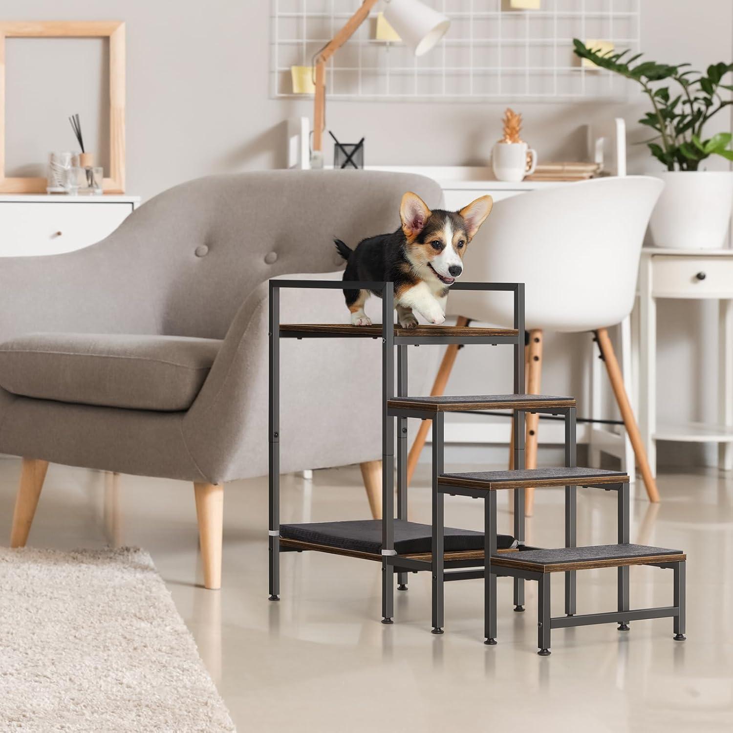 Escalera para Mascotas CADUKE 4 Pasos Metal y MDF Marrón