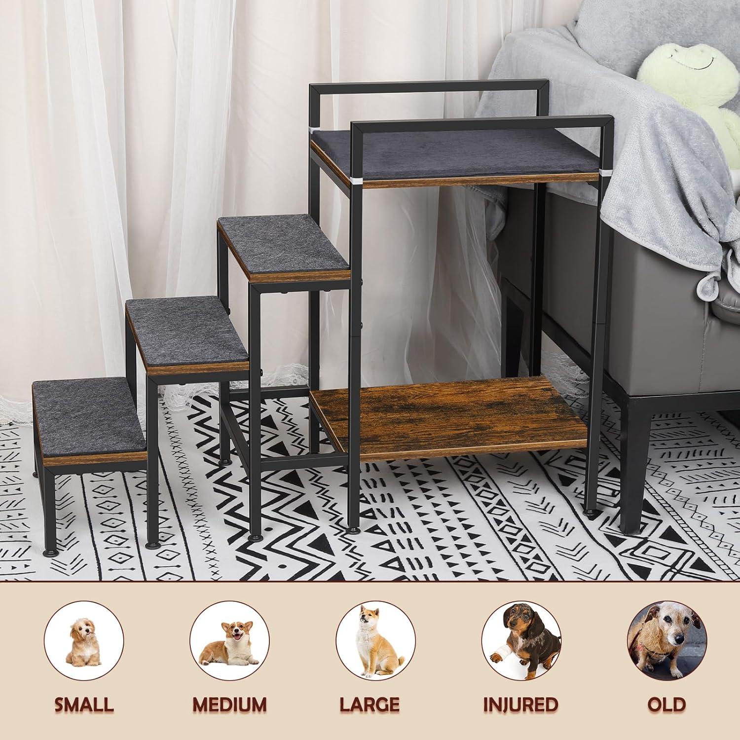 Escalera para Mascotas CADUKE 4 Pasos Metal y MDF Marrón