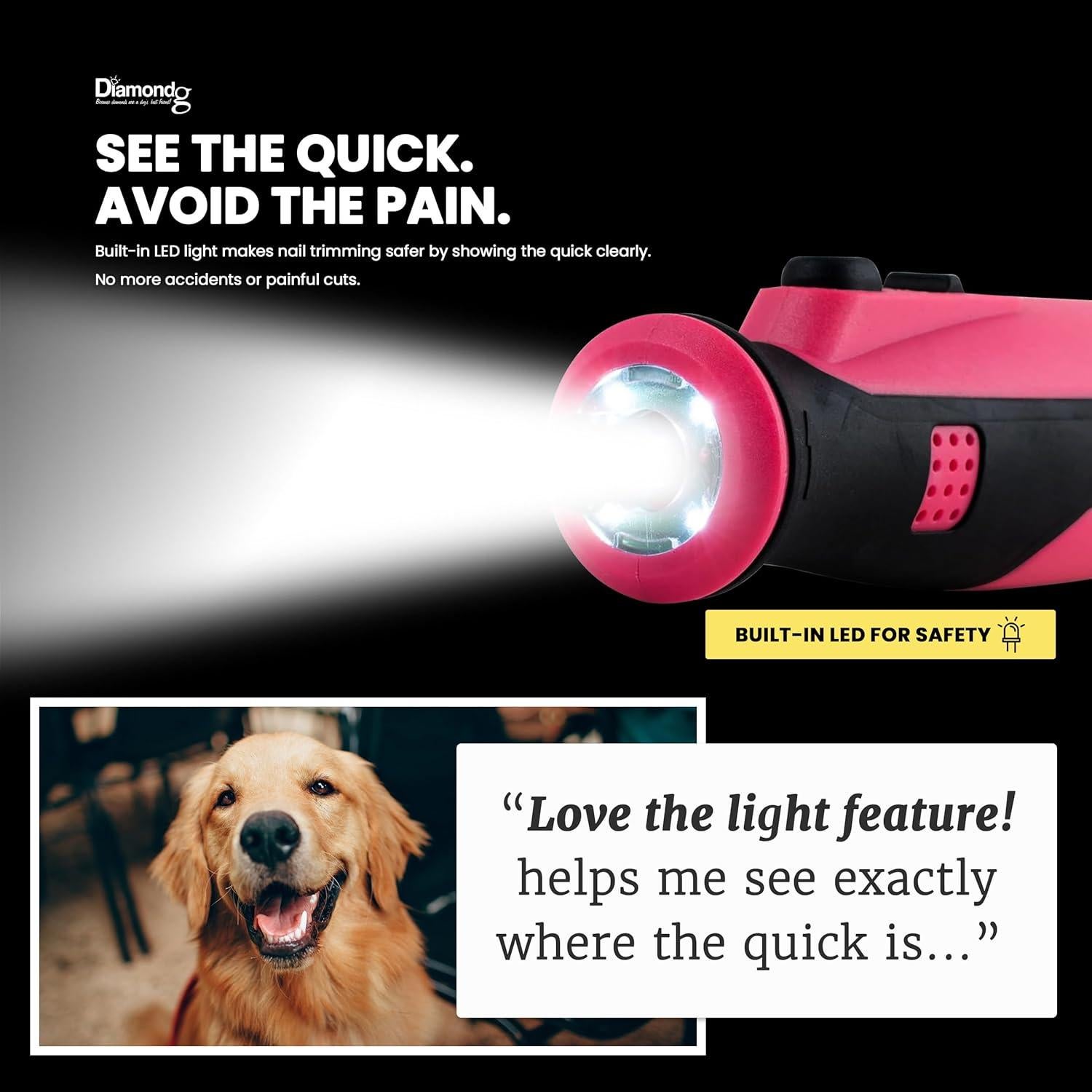 Cortador de Uñas Eléctrico Diamondg Rosa con Luz LED y 4h Batería