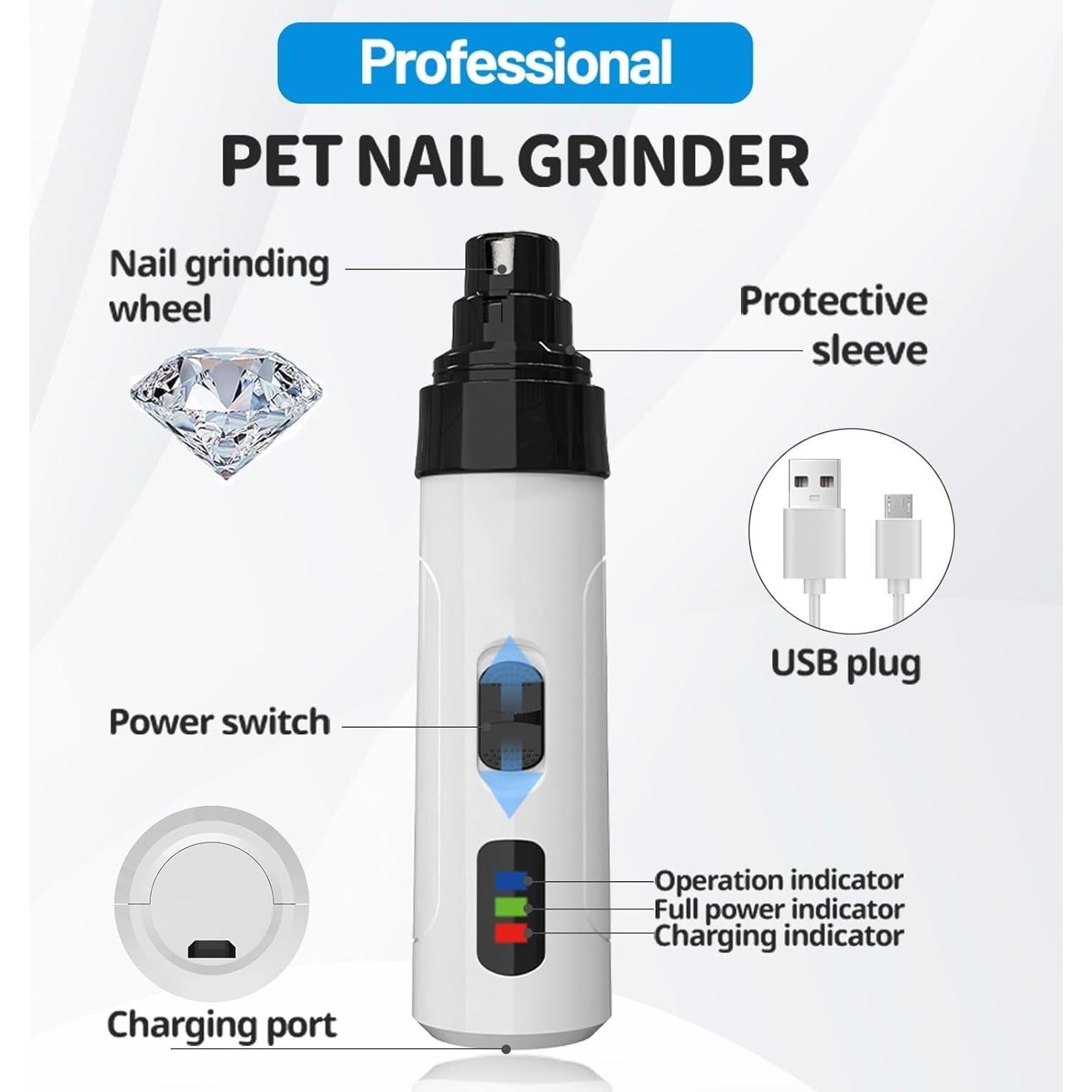 Cortador de Uñas para Perros Genérico Recargable USB con Luz LED